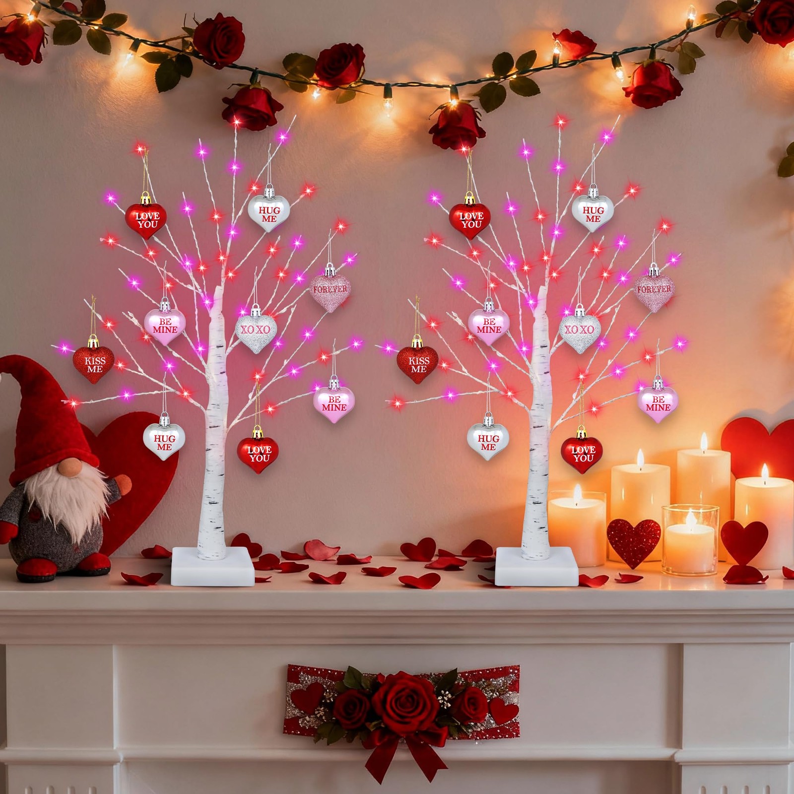 [Timer] 2 Pack Valentines Day Decorations Indoor, 24 Inch Valentines Decor Tr…
