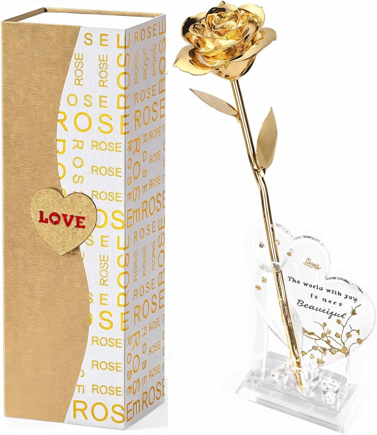 Mikasol Gold Dipped Real 24K Rose, 1 Pack Infinity Flower Decor