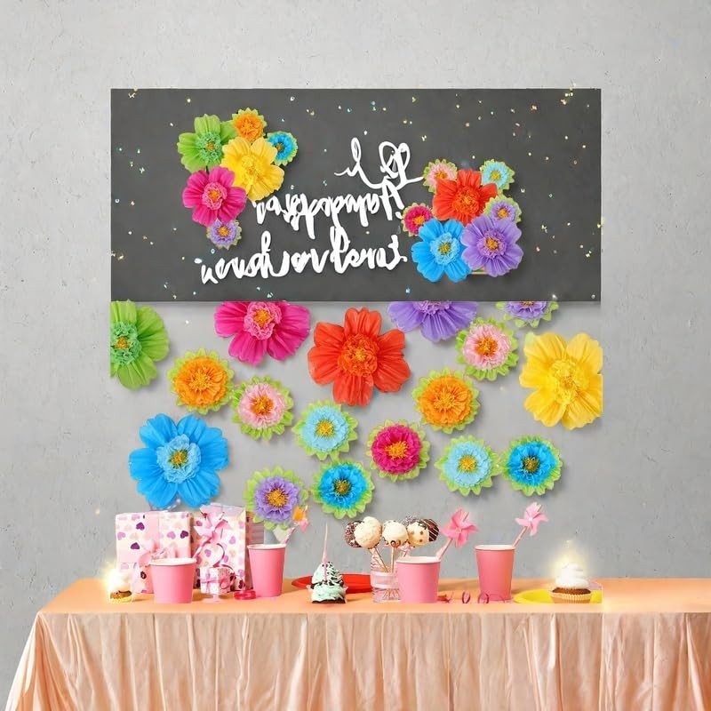 20″ Giant Rainbow Tissue Paper Flowers Set, Large Mexican Fiesta Party Flower…