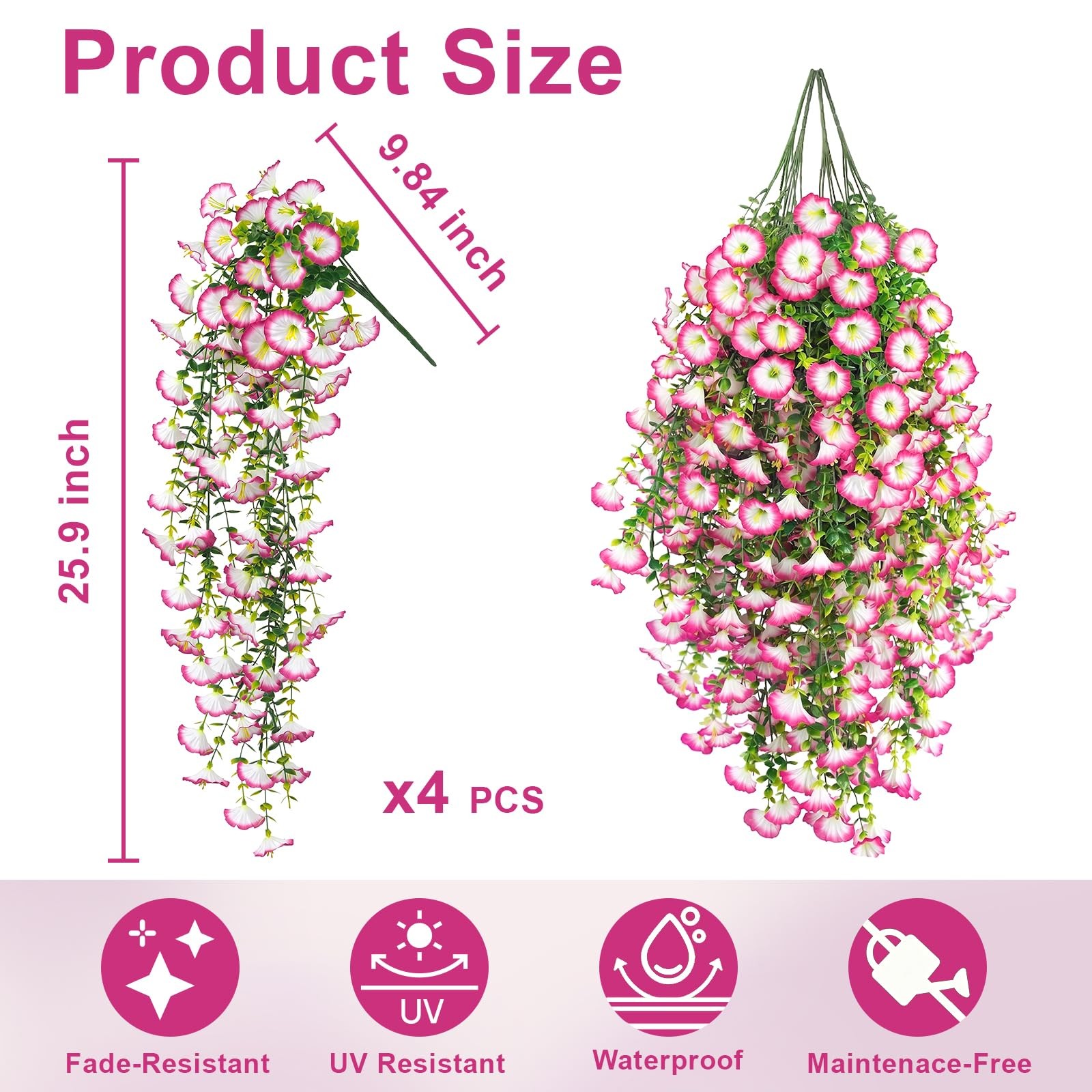 Artificial Hanging Flowers for Outdoor, 4Pcs UV Resistant Faux Morning Glory …