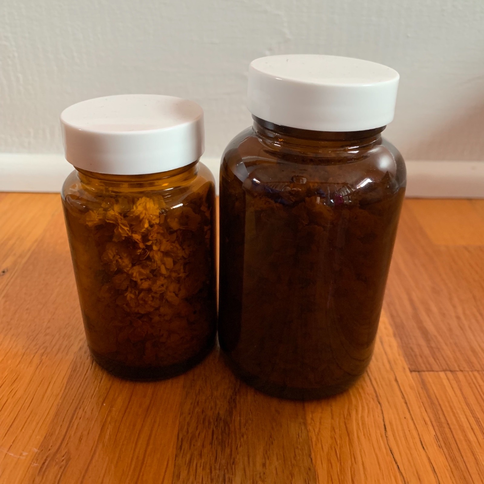 Handmade Floral Decor Centerpiece Amber Glass Bottle Dried Flowers Cottagecore