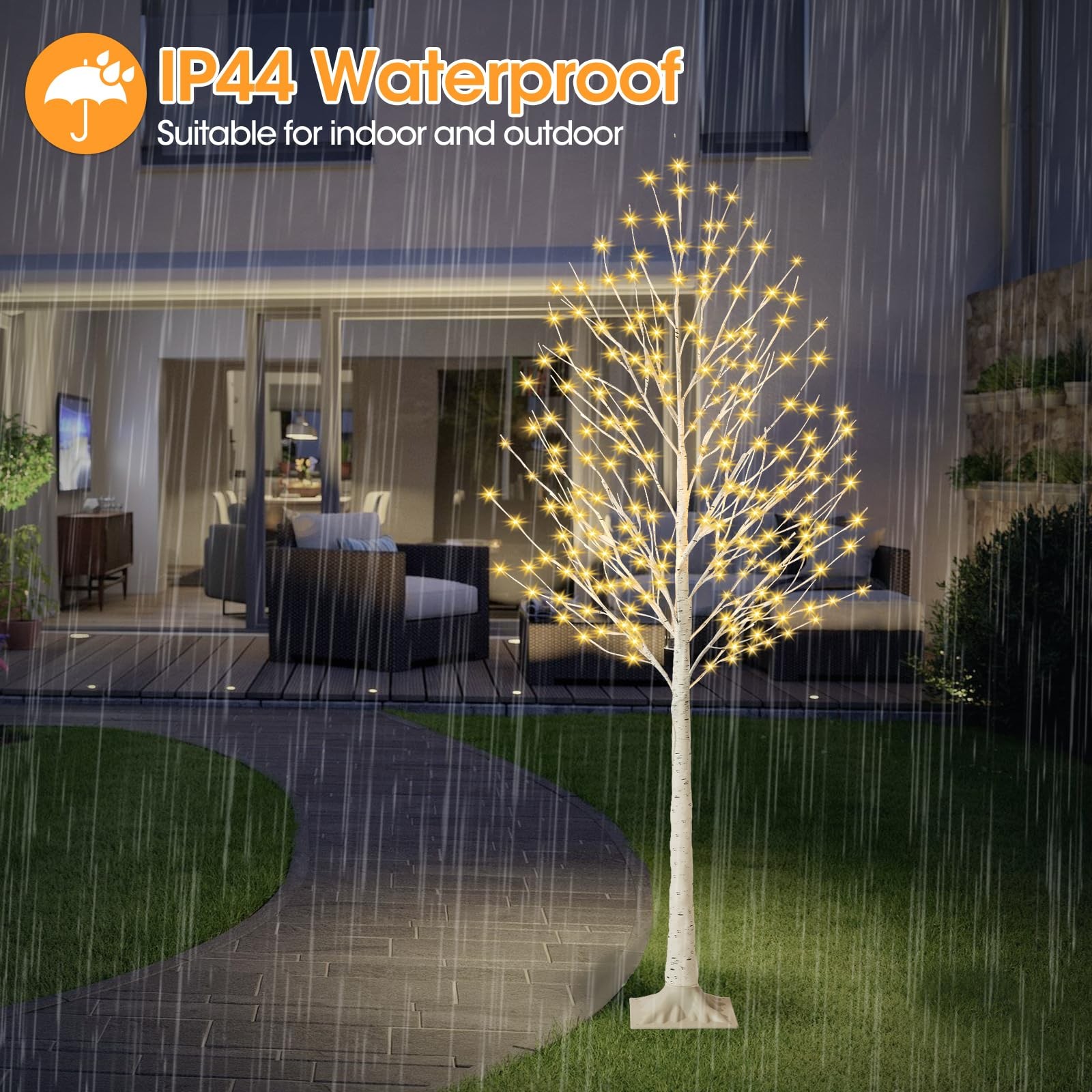 6FT Lighted Birch Tree with 144 LED Lights, Artificial Light Up Tree, Decorat…