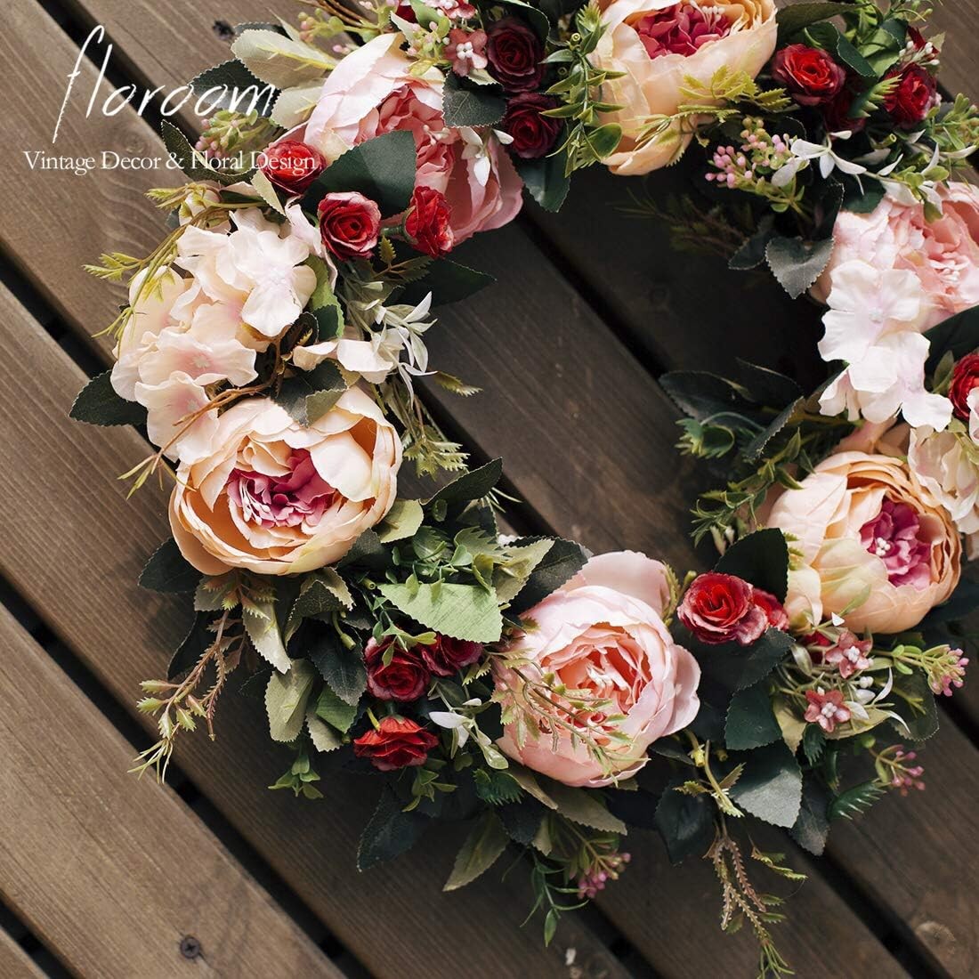 Floroom Floral Wreath, Artificial Peony Wreath, 15-16 Front D Kitchen