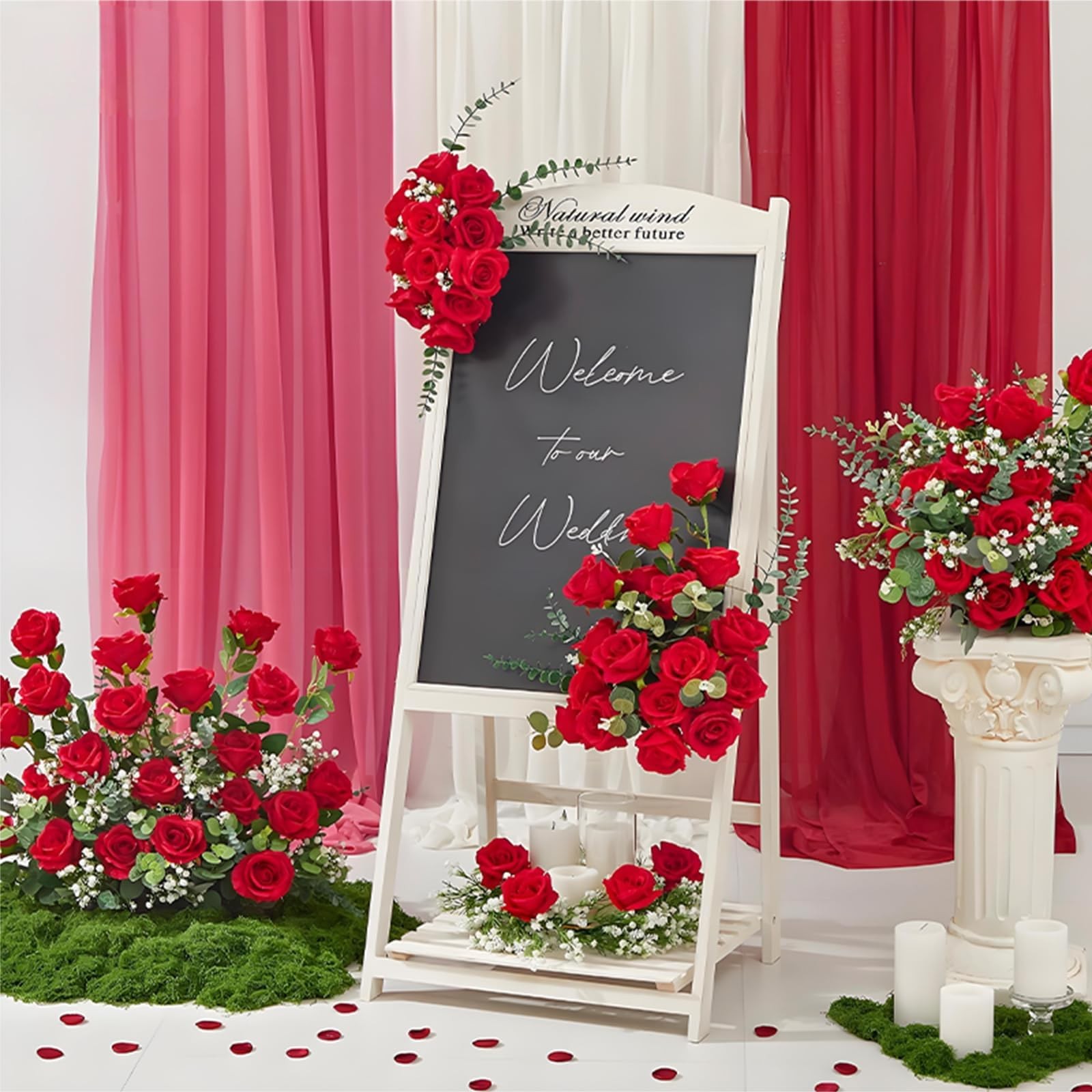 Artificial Silk Roses Flowers – 200 Pack Rose Red Fake Flowers for Wedding De…