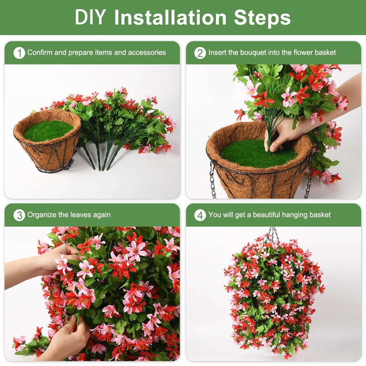 Artificial Hanging Flowers Decoration, 4pcs Fake Floral Basket Plants for Out…