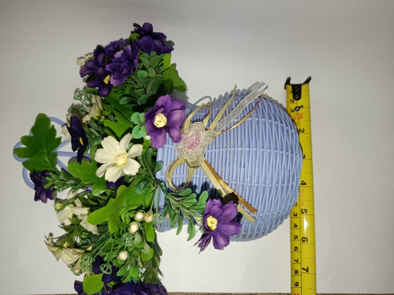 Wall Hanging Flower Basket Artificial Purple Flowers Home Decor Woven Planter