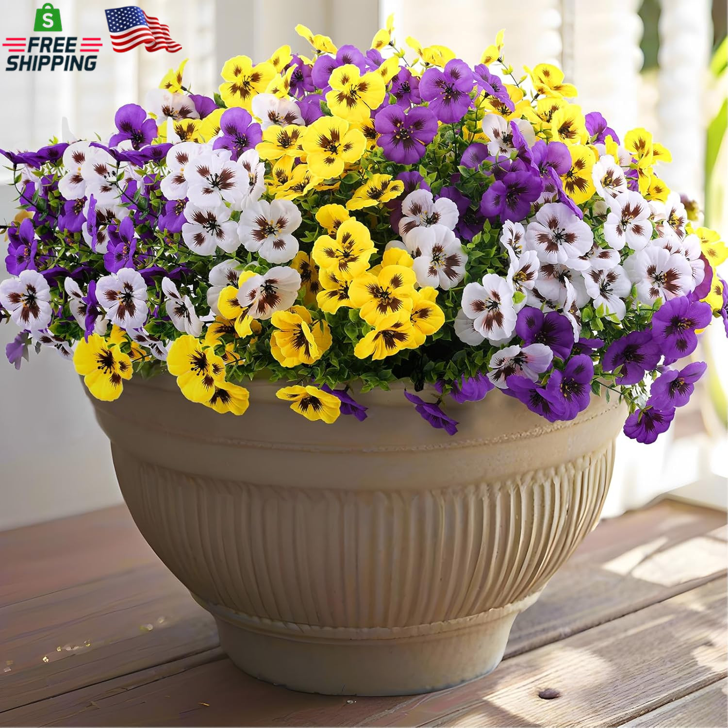 18 Pcs Artificial Fake Pansy Flowers for Outdoor, Faux Silk Pansies Spring Flowe