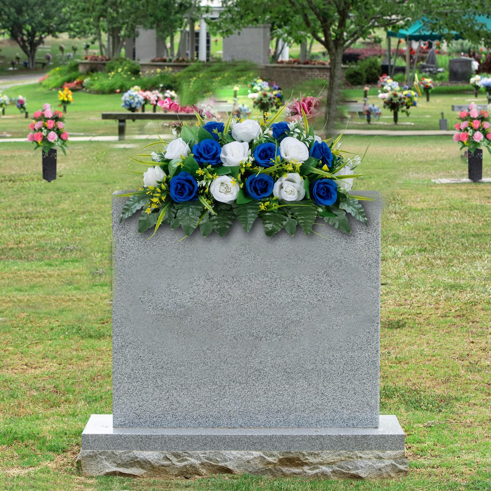 Cemetery Headstone Flower Saddle – Artificial Cemetery Flowers Rose, Grave De…