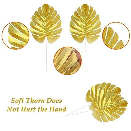 12 Pcs Artificial Gold Palm Leaves Tropical Party Leaves Table Wall Decoration