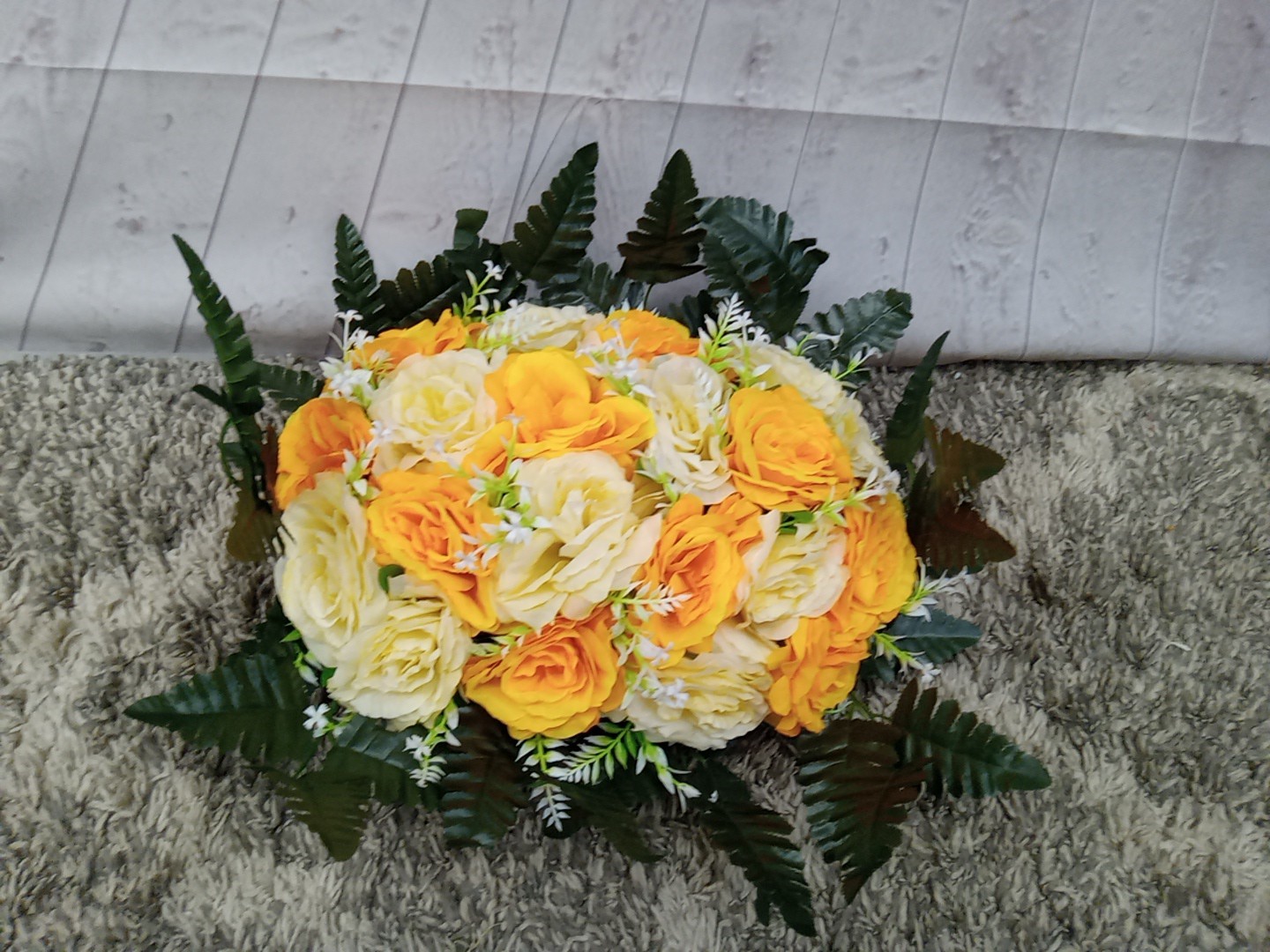 Artificial Flowers Decor, Headstone Saddle For Grave Yellow Roses
