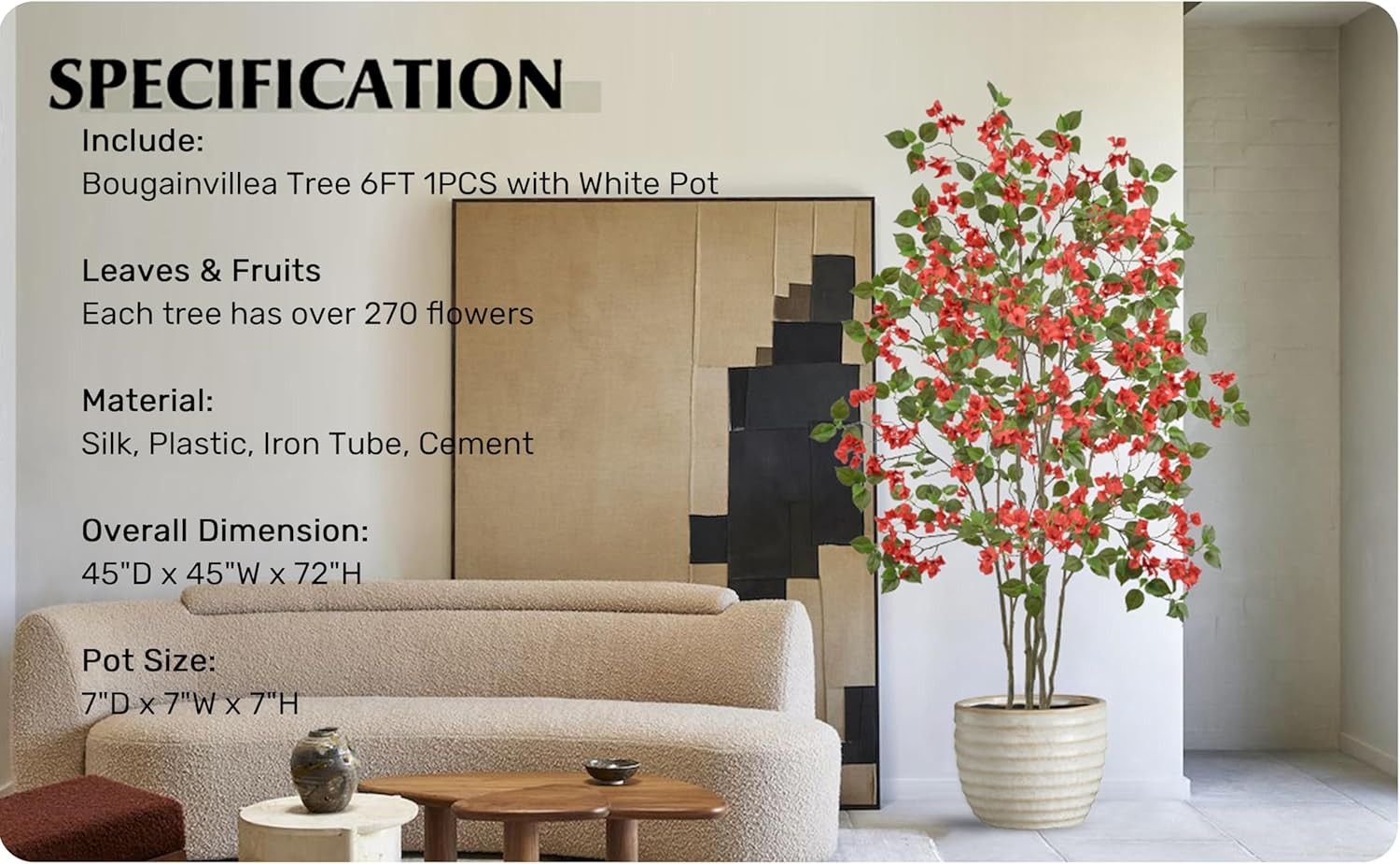 6FT Artificial Bougainvillea Tree with 270 Flowers for Indoor/Outdoor Decor