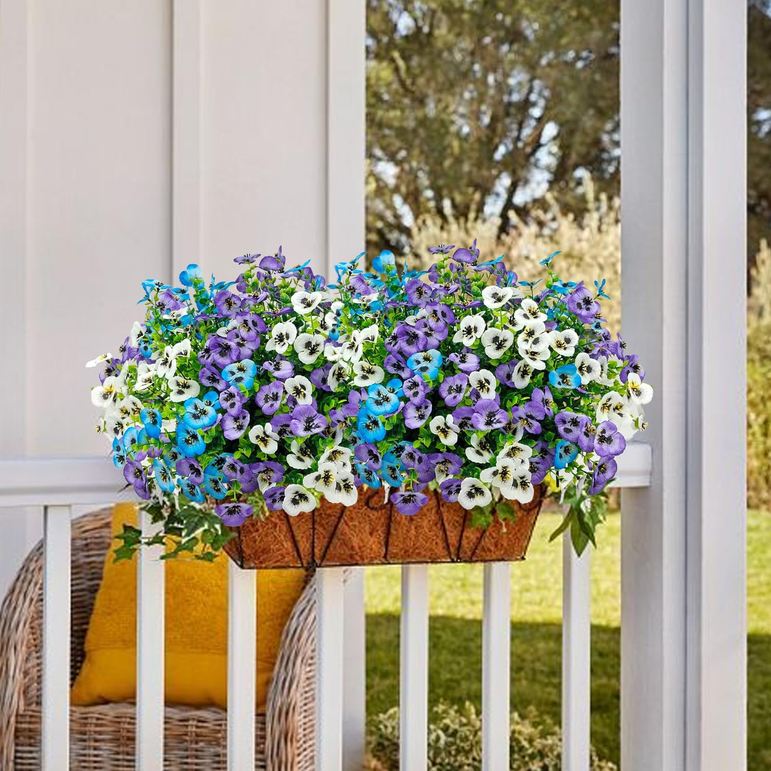 16 Bundles Artificial Fake Pansies Flowers for Outdoors Silk Colorful Pansy UV R