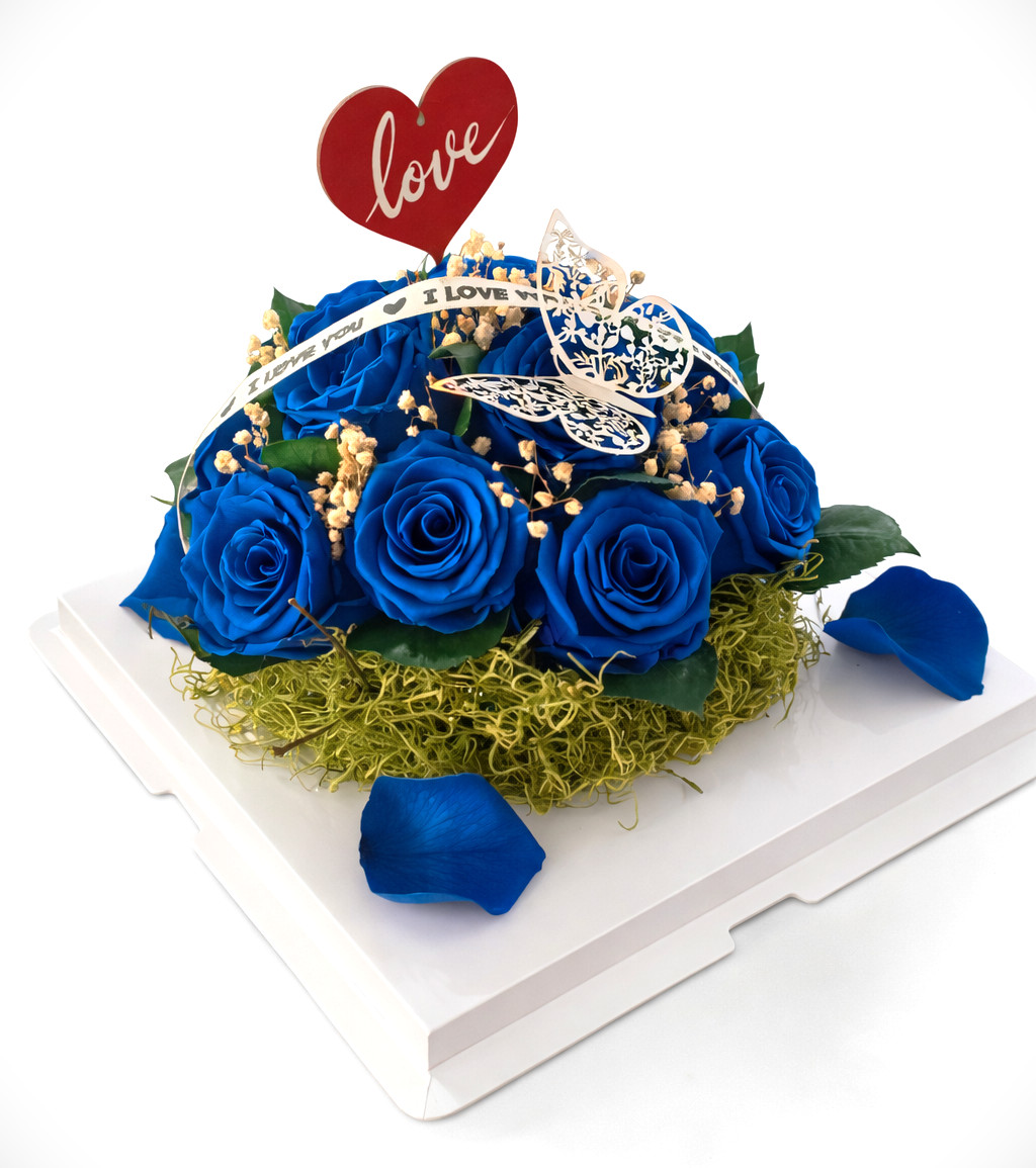 Real Preserved Blue Roses, Last 2–3 Years, Romantic Gift Box, Valentine’s Day