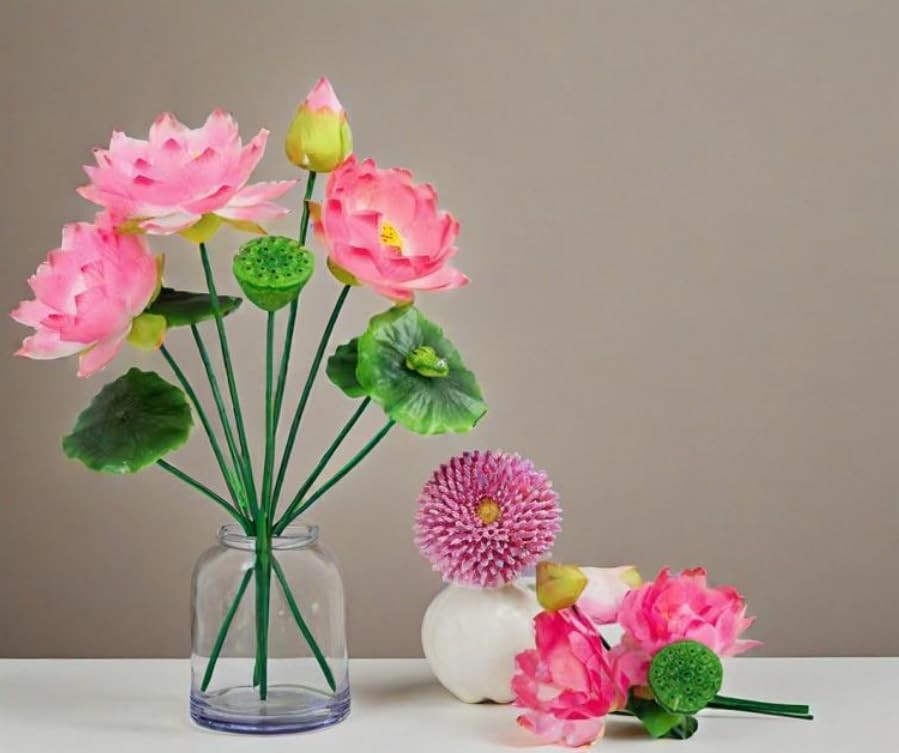 2 Bouquets Artificial Lotus Flowers,21″ Real-Touch Water Lilies Tabletop Flow…
