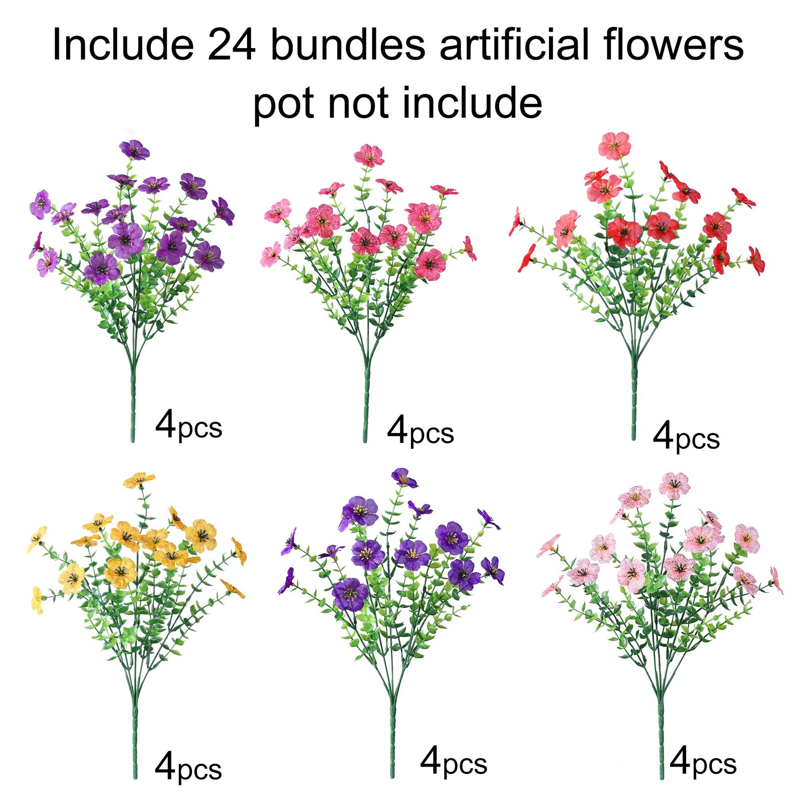 Artificial Flowers for Outdoor 24 Bundles Fake Mums with Eucalyptus Leaves UV…
