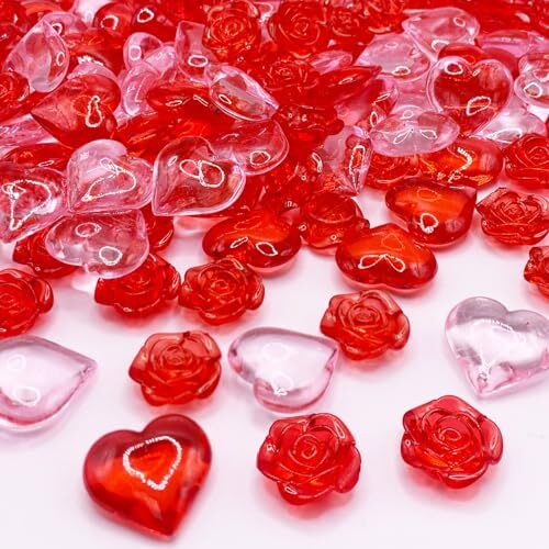 200Pcs Acrylic Heart Ornaments Rose Flower Vase Filler Valentines Day