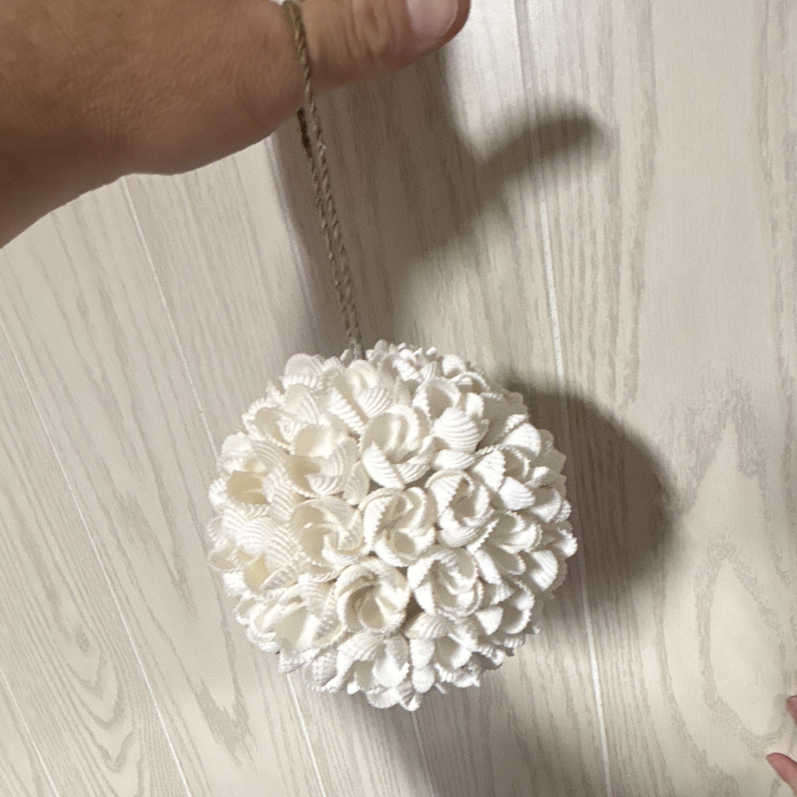 Artificial White Floral Flower Ball Hanging Decor, Ball Form Ornament with Chain