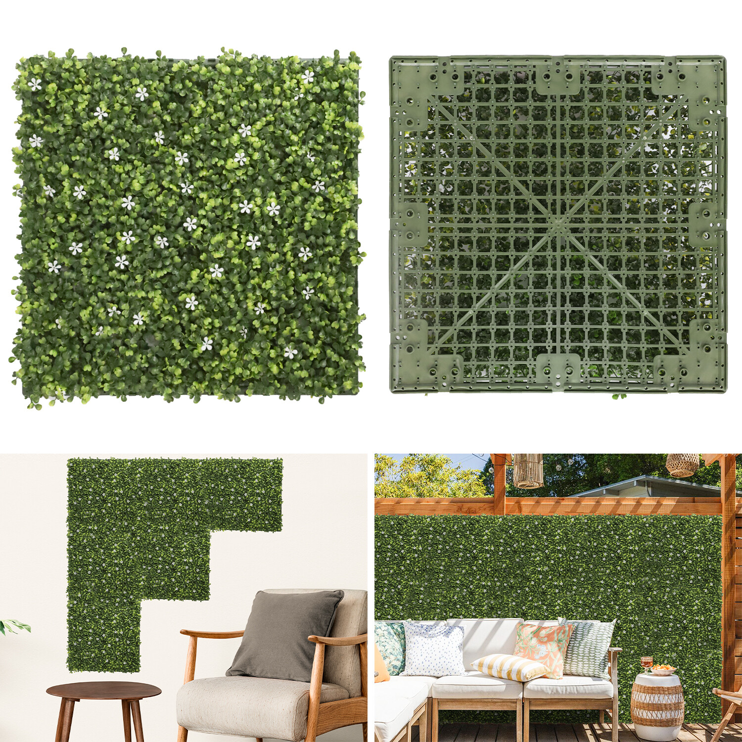 18″x18″ Artificial Ivy Mats Wall Hedge With Hard Panel for Indoor Outdoor Decor