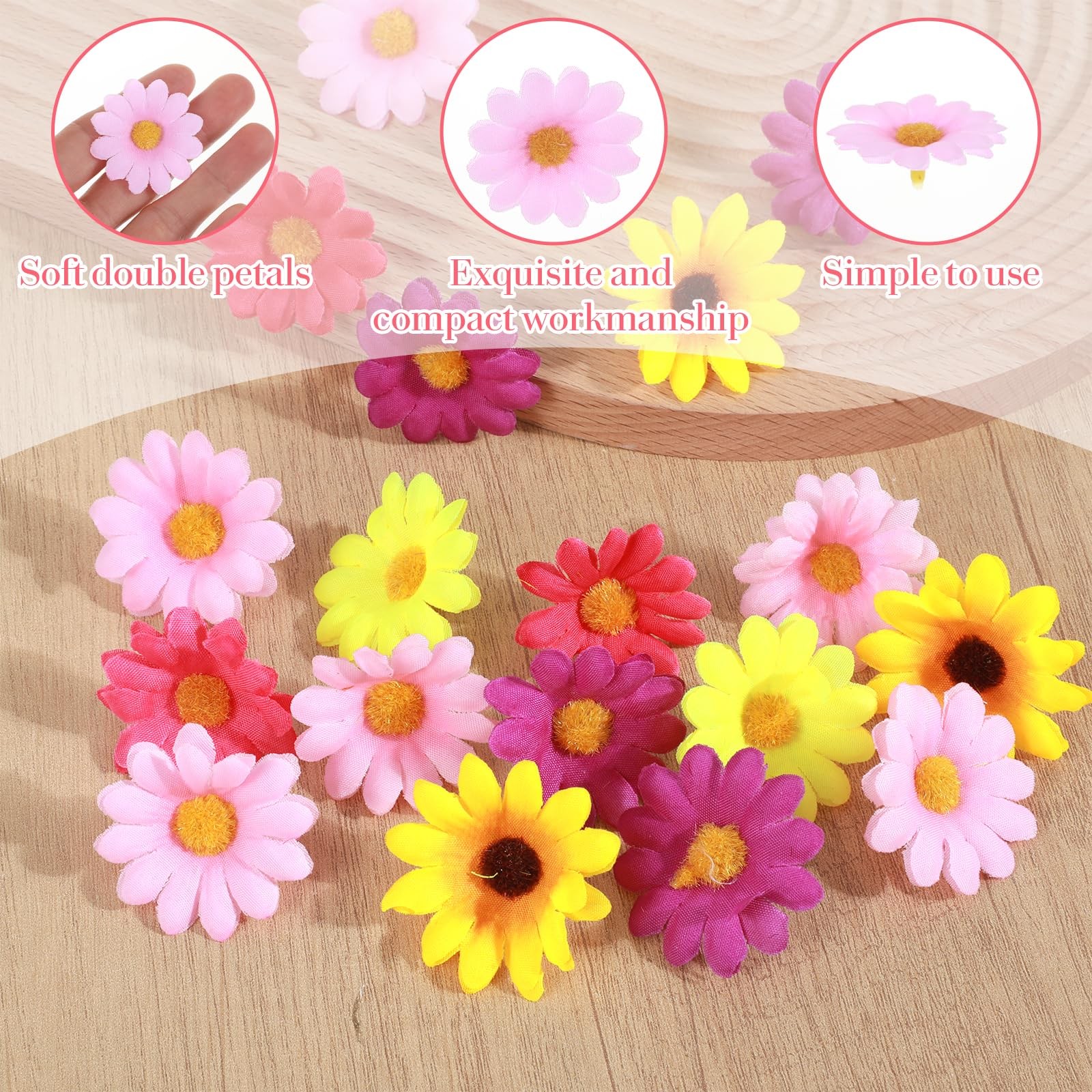 150PCS Fake Flower Heads 1.57in Daisy Flowers Heads