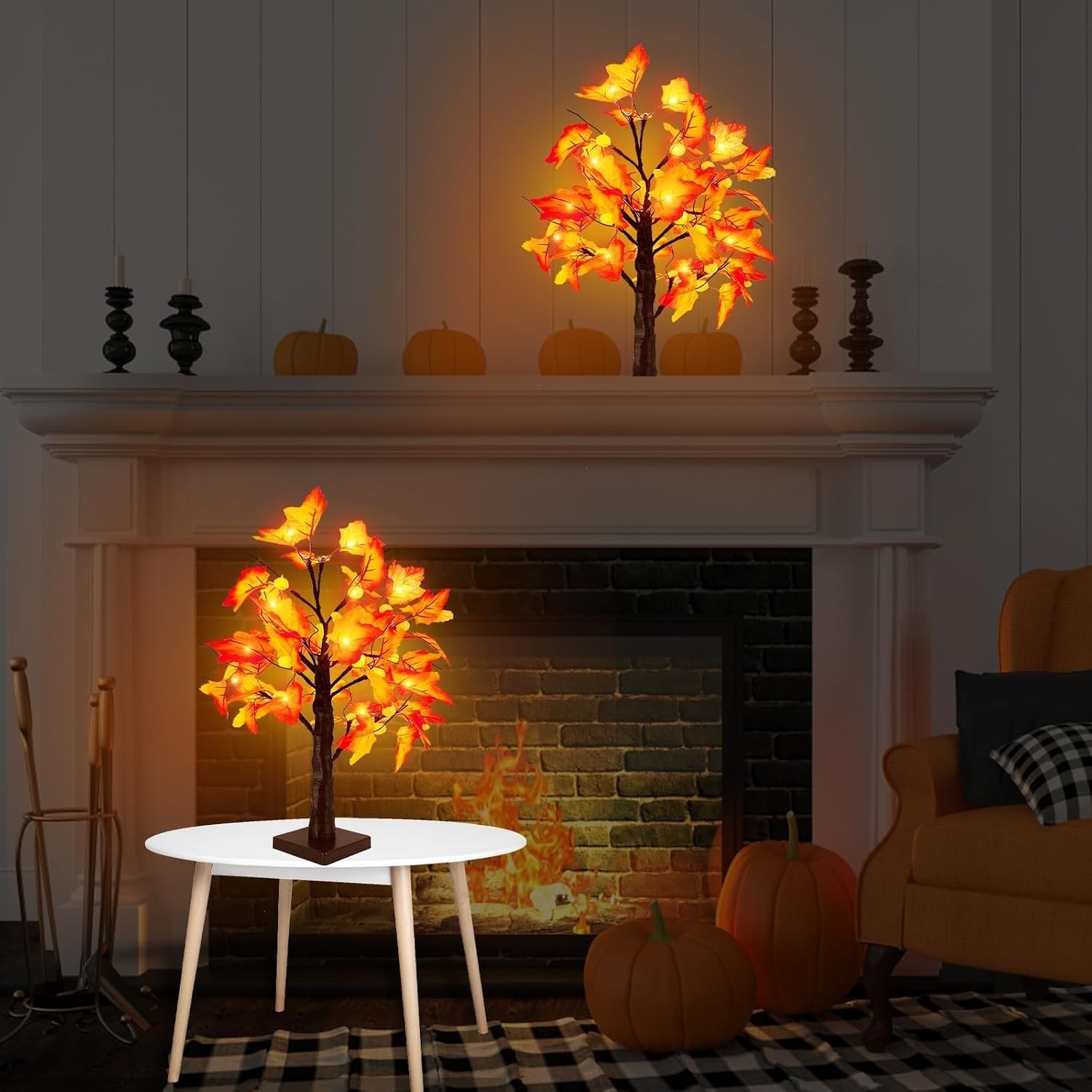 “18”” Lighted Artificial Pumpkin Tree Fall Farmhouse Decorations For Home Table