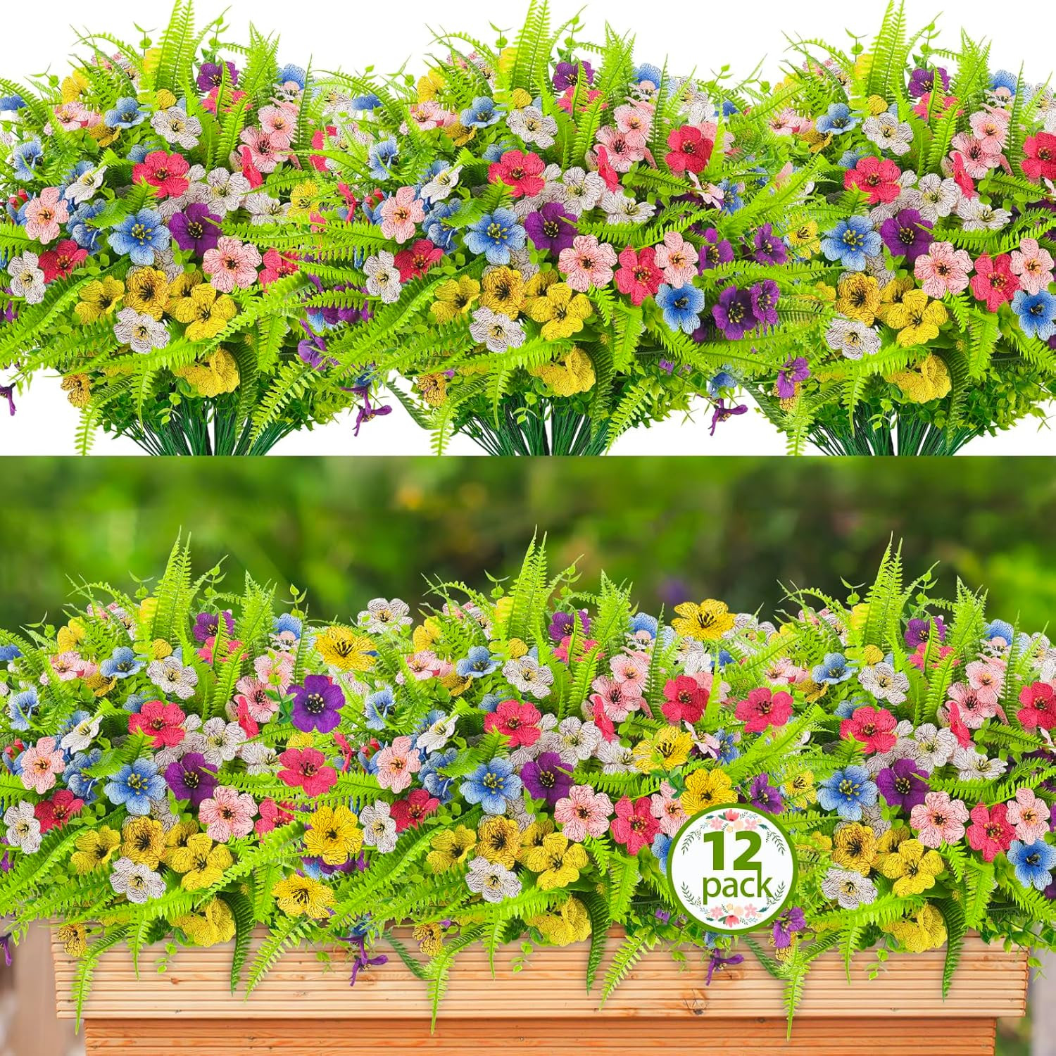 Artificial Flowers Outdoor UV Resistant 12 Bundles Spring Fake Flowers Eucalyptu