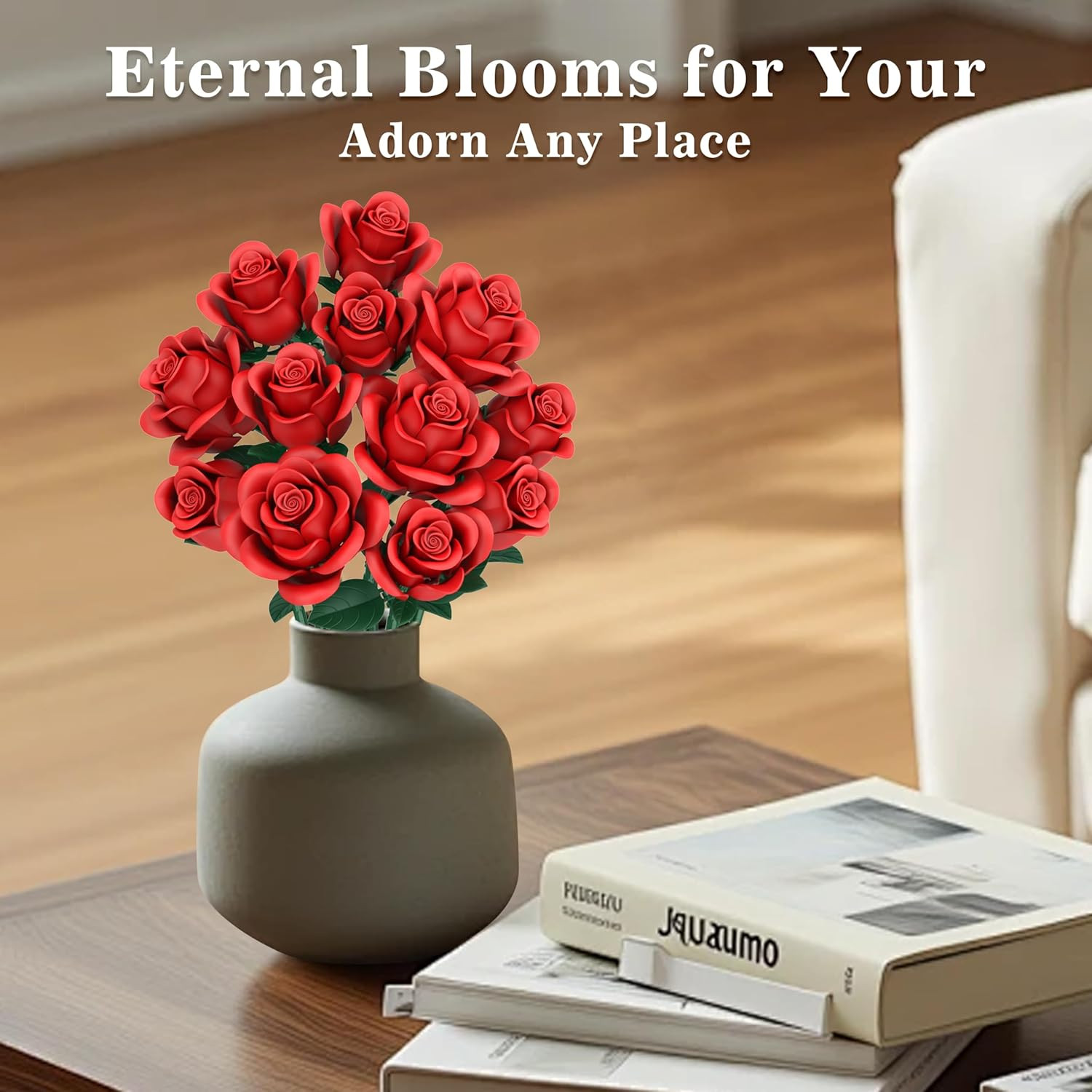 Red Roses Flower Bouquet Building Sets, 670Pcs Artificial Flowers Building Block