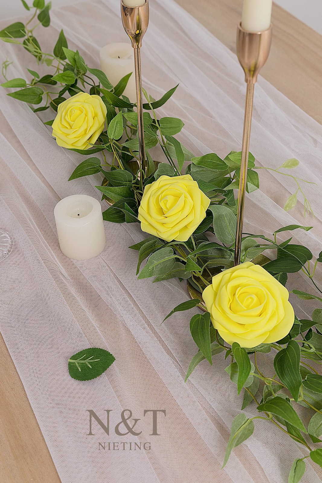 25 PCS Artificial Flowers Yellow Fake Roses for Wedding Bouquet DIY Decor
