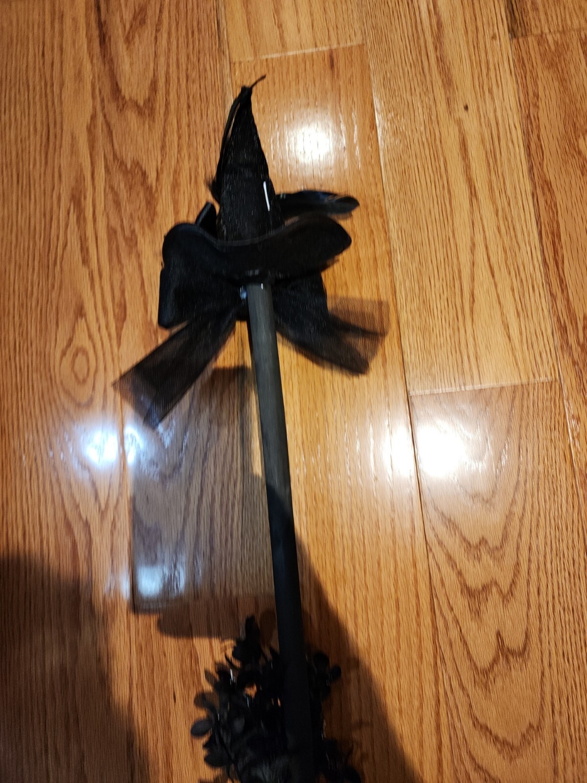 Halloween Decor Witches Broom Black Flowers Ghost Bats 42″ Long Rustic