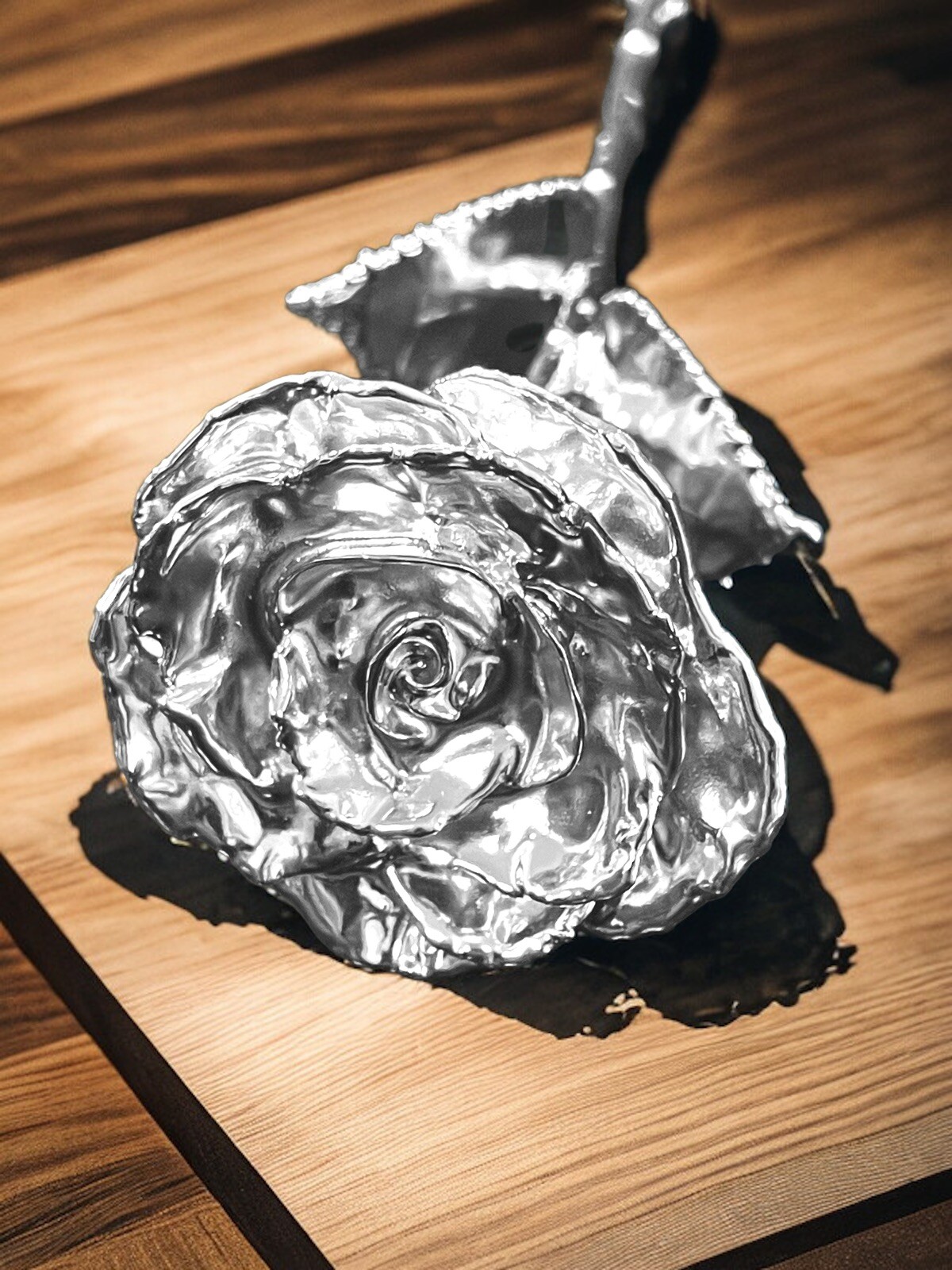 100% Real Rose Plated with Silver, Long Stem, 11.5 Inches.