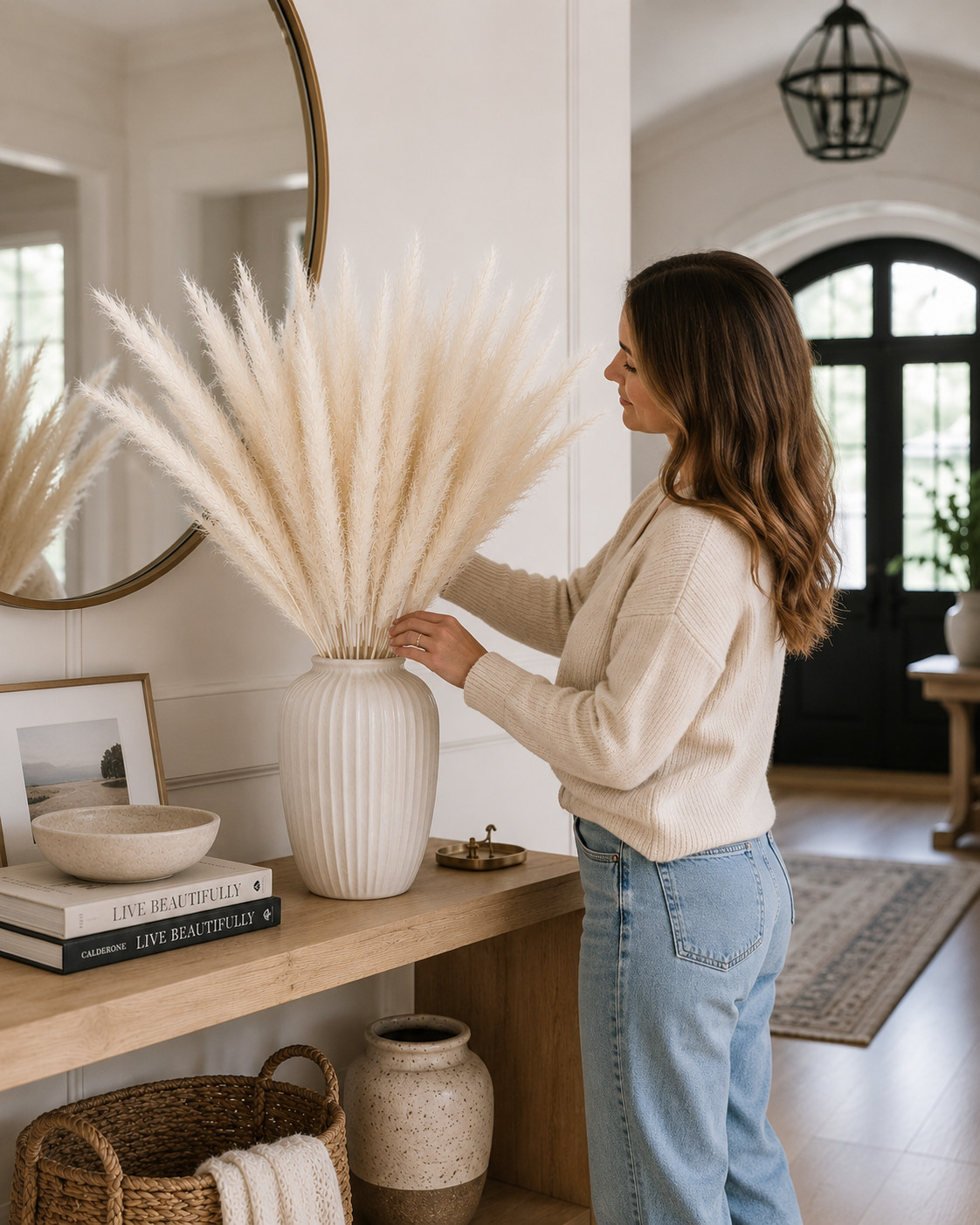 15 Stems Natural White Pampas Grass 21″ Dried Floral Bouquet Boho Home Decor