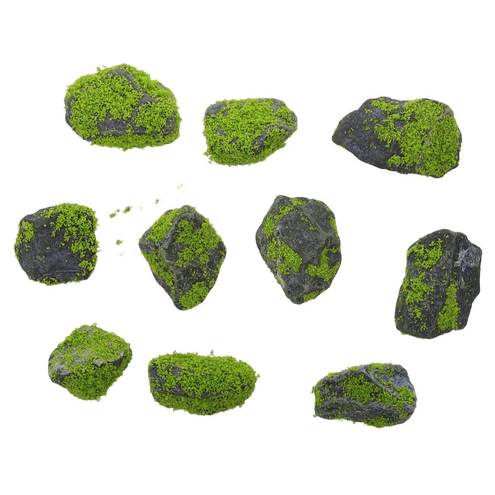 10pcs Artificial Moss Rocks for Terrarium Landscaping, Realistic Faux Green