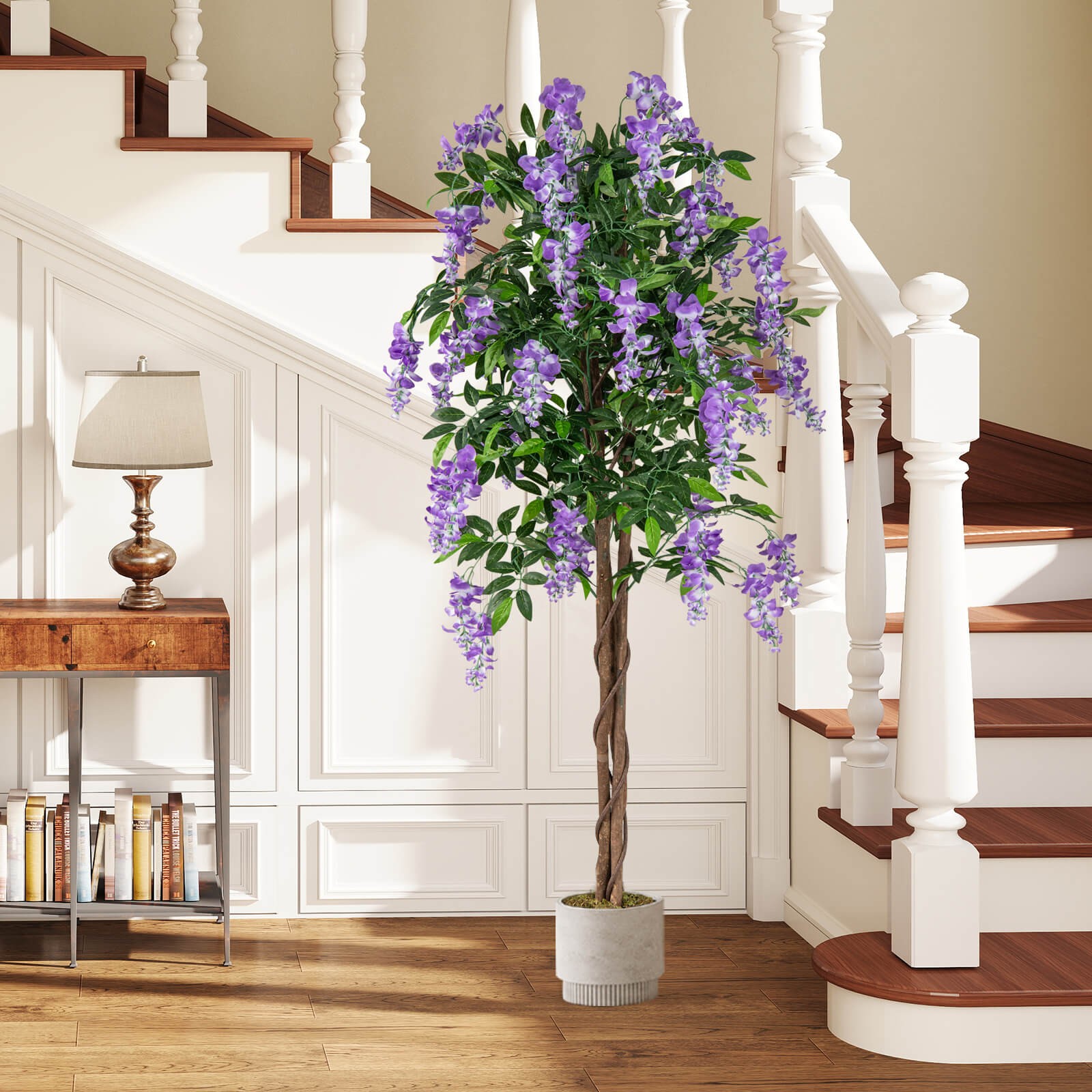 2 PCS 5.5 FT Tall Artificial Ficus Tree Faux Wisteria Plant in Nursery Pot