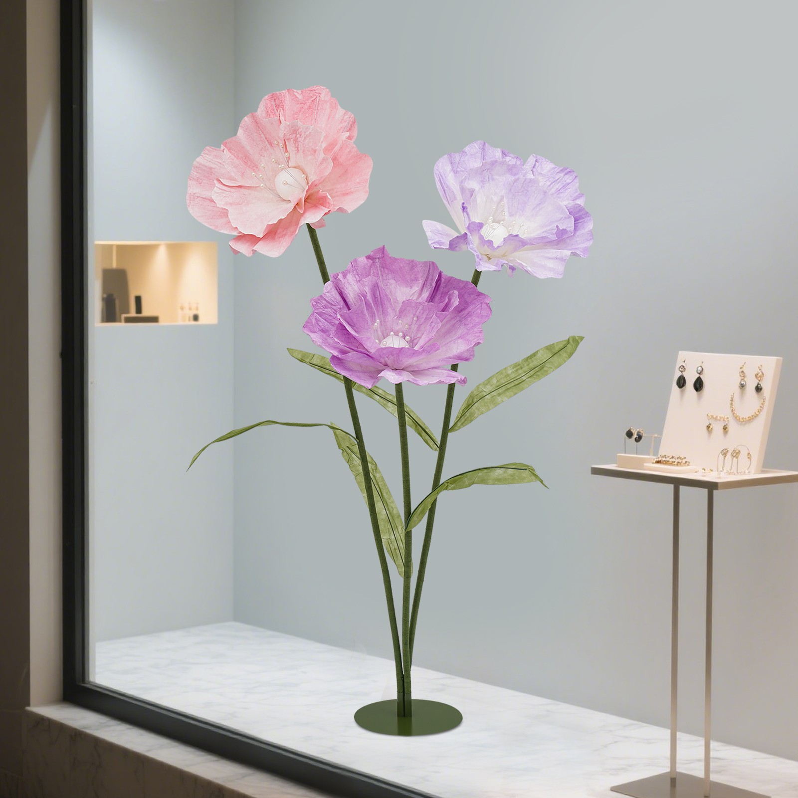 Large Artificial Flowers with Stems and Base, Huge Artificial Flower for Party