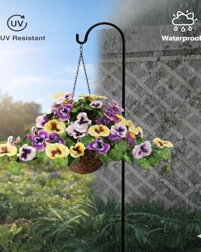 Fully Assembled Artificial Pansy Hanging Basket – Waterproof & UV Resistant