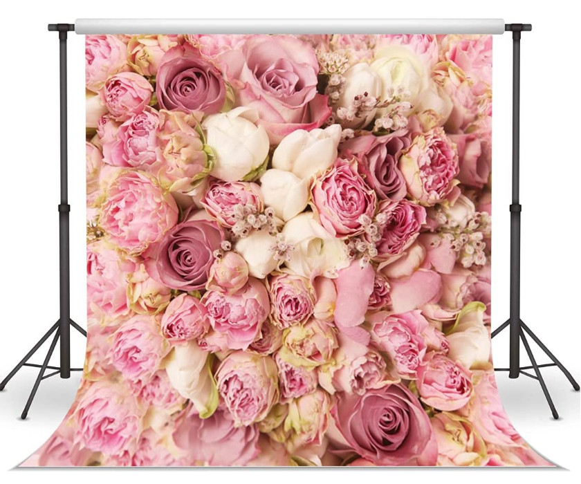 Fondo pared flores rosas 8x8ft para fotografía boda y estudio femenino, Nuevo