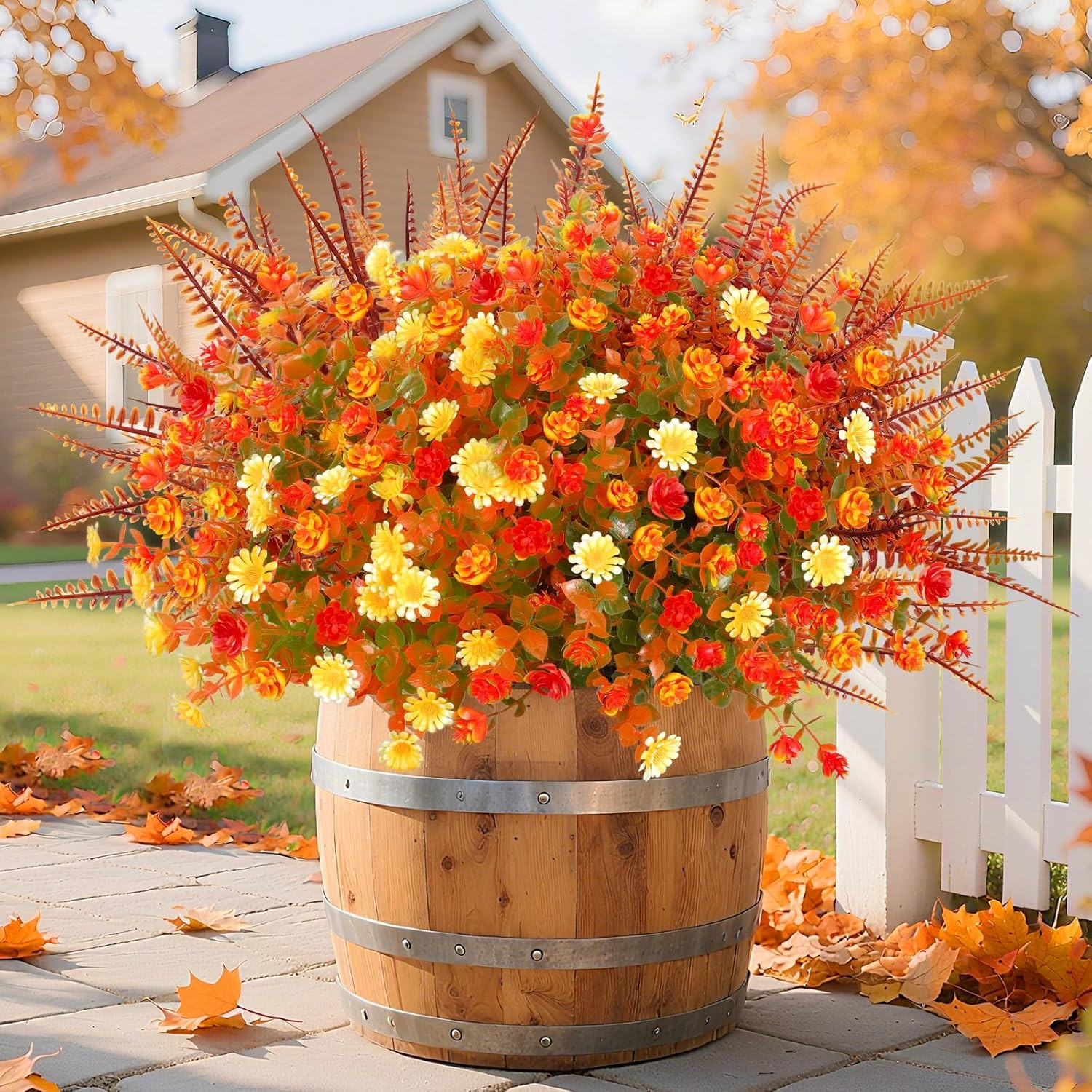 12 Bundles Artificial Fall Flowers for Outdoors Fall Decorations,Uv Resistant
