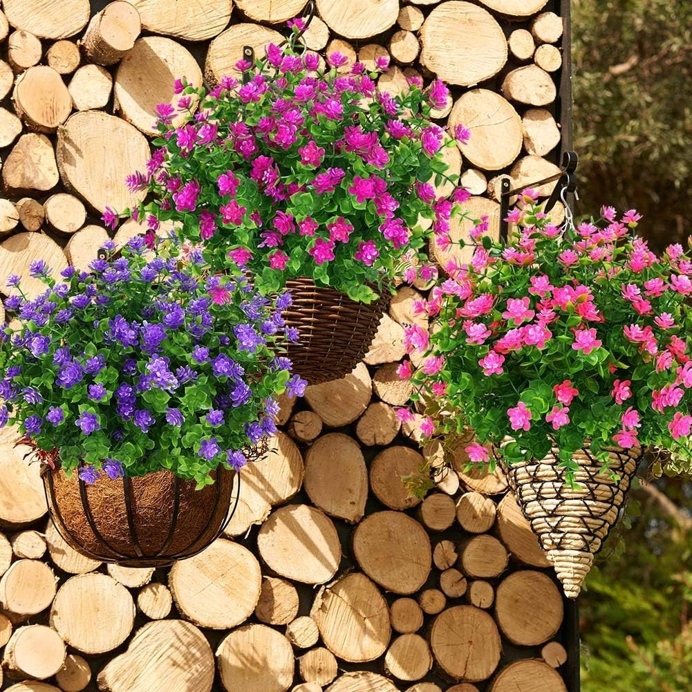 Luxurious 4-Pack UV Resistant Fuchsia Boxwood Faux Flowers for -Round Blooms