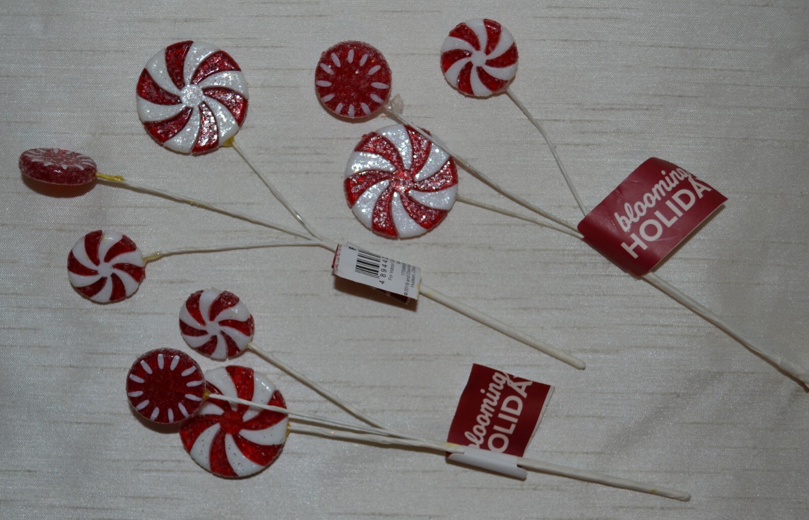 Set of 3 Christmas Peppermint Wired Pick~7 1/4″~Plastic Holiday Candy~Red~White