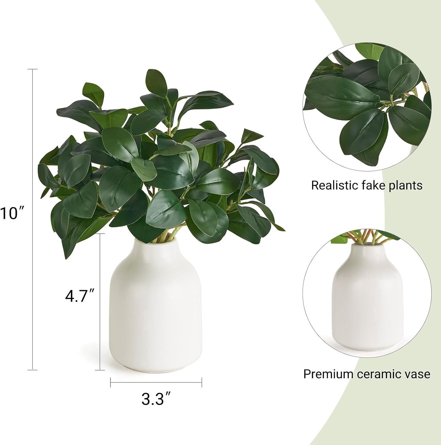 Fake Plants in Small White Vase for Table Decor Faux Plant Indoor | 10″ Height,