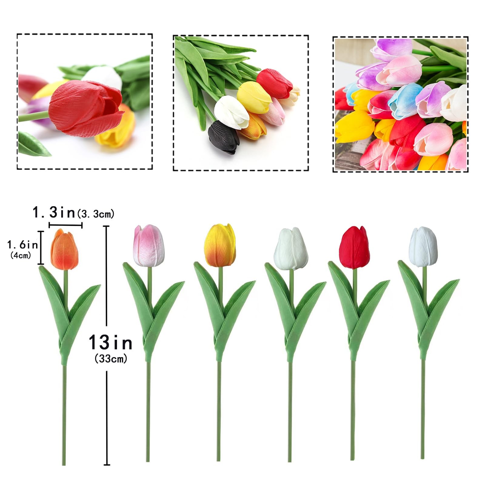 15PCS Artificial Tulips Flowers,Real Touch 14″ Silk Fake Tulips,Bulk Fake Flo…