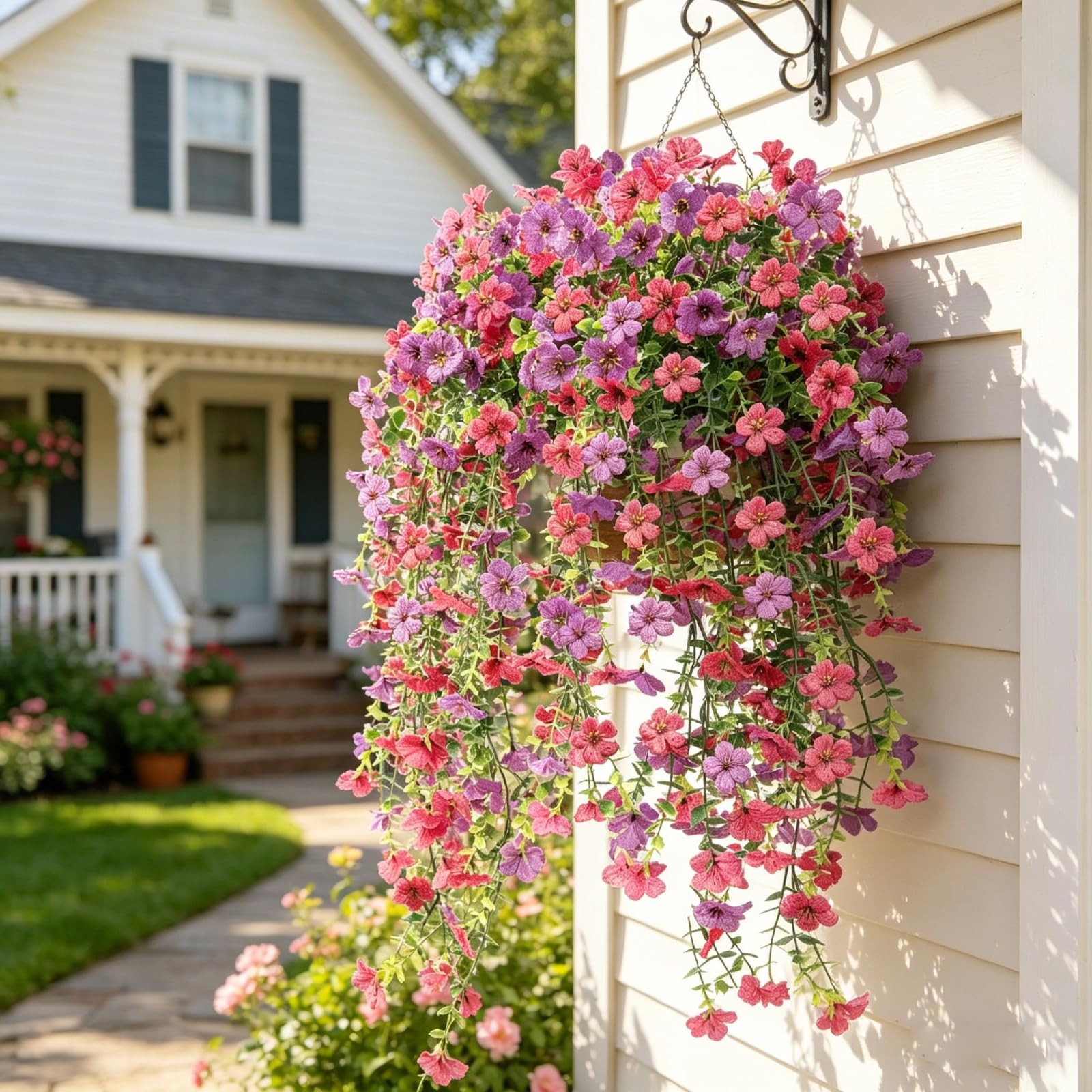 2PCS Artificial Fake Hanging Flowers Plants for Spring Summer Outdoor Decorat…