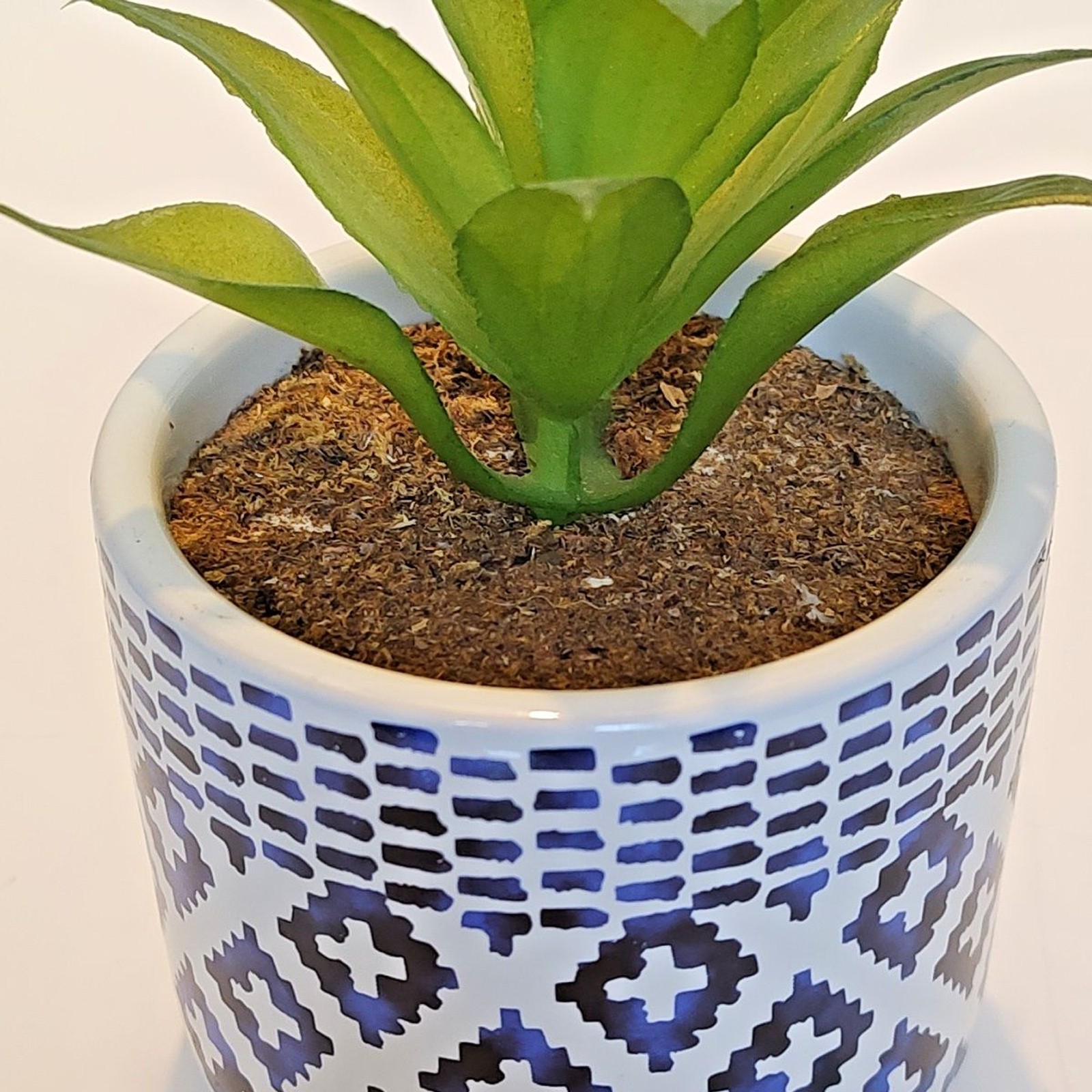 Succulent Flower Arrangement Bouquet Centerpiece Blue White Green Brown Ceramic