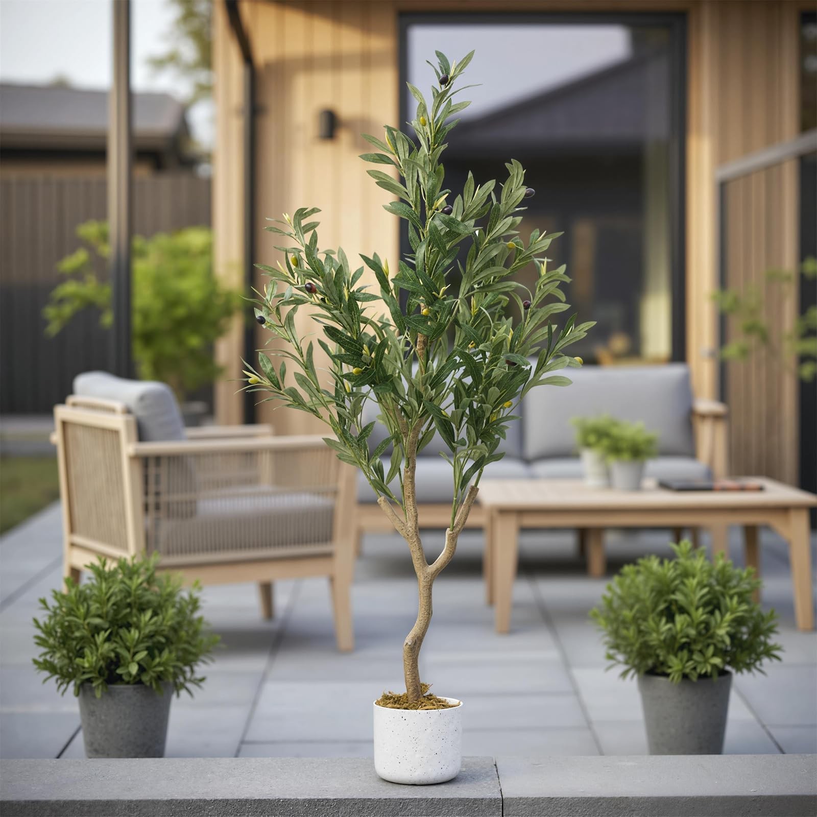 4FT Artificial Olive Tree Realistic Faux Tree Tall Fake Floor Plant w/pot Fruit