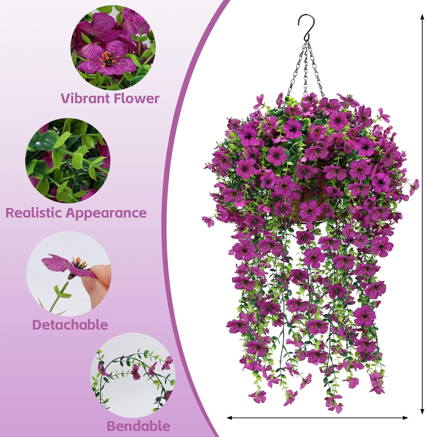 Faux Hanging Violet Flower Baskets with Eucalyptus for Outdoor Decor – 2 Set