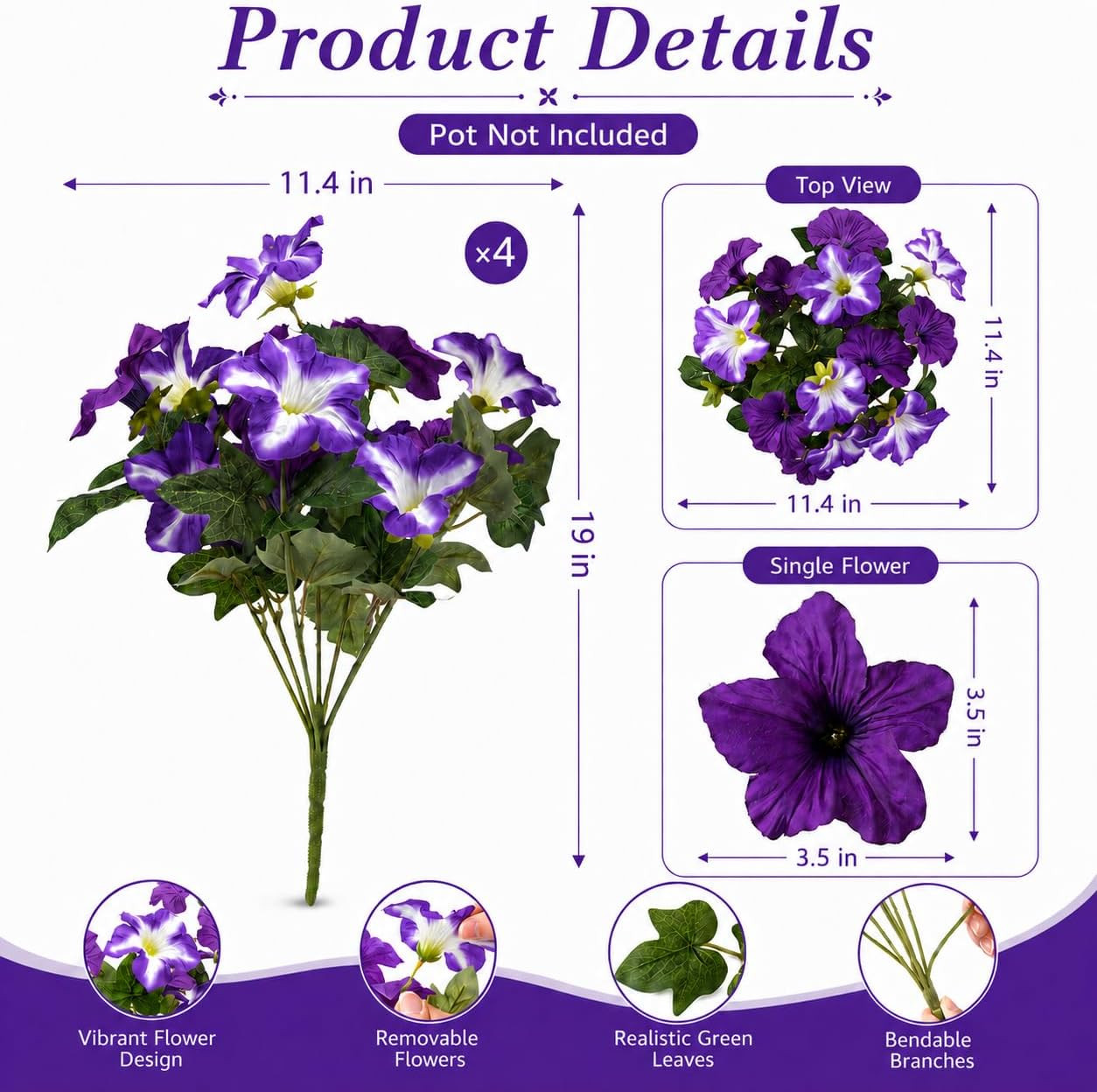 Vibrant UV Resistant Morning Glory Fake Flowers for Outdoor Décor (4 Bundles)
