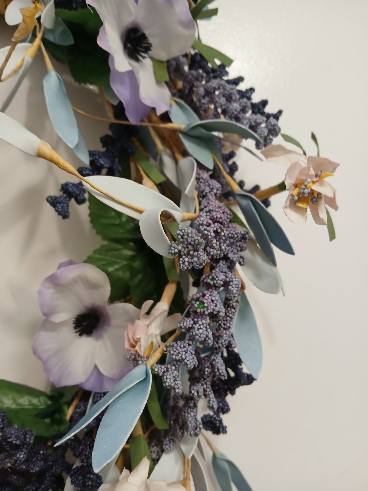 Spring Lavender Door Wreath 16″ Purple Flowers Morning Glory Grannycore Boho Vtg
