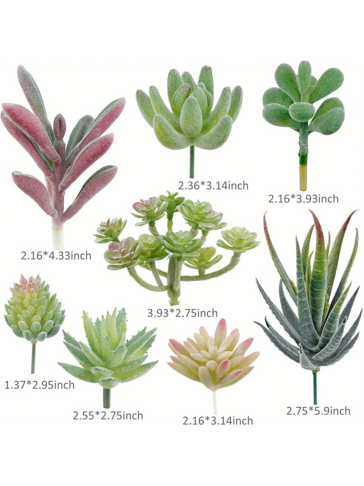 16Pack Flocked Green Floral Mini Artificial Succulents Fake Succulent Plant Set