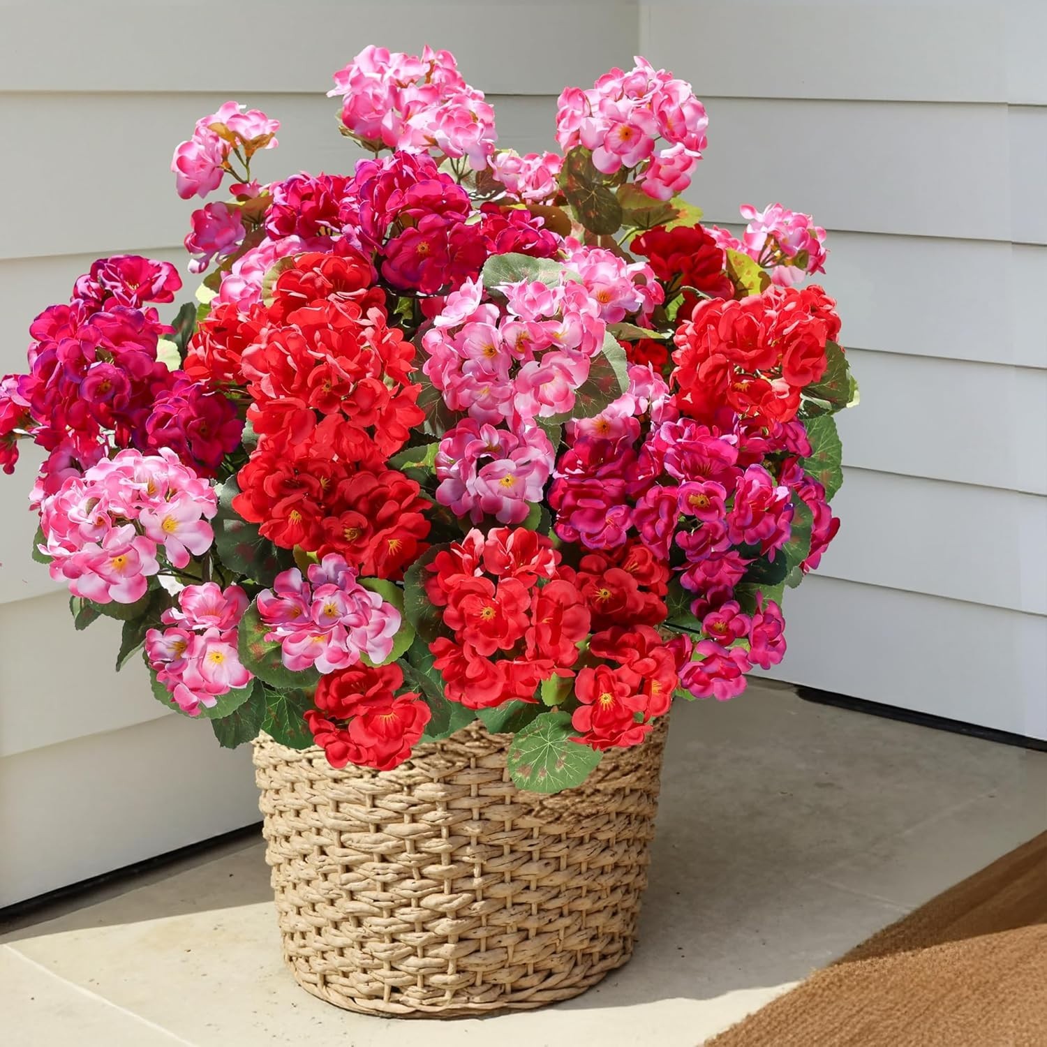 Low Maintenance Artificial Geraniums – 6 Bundles in Stunning Red, Pink & Fuchsia