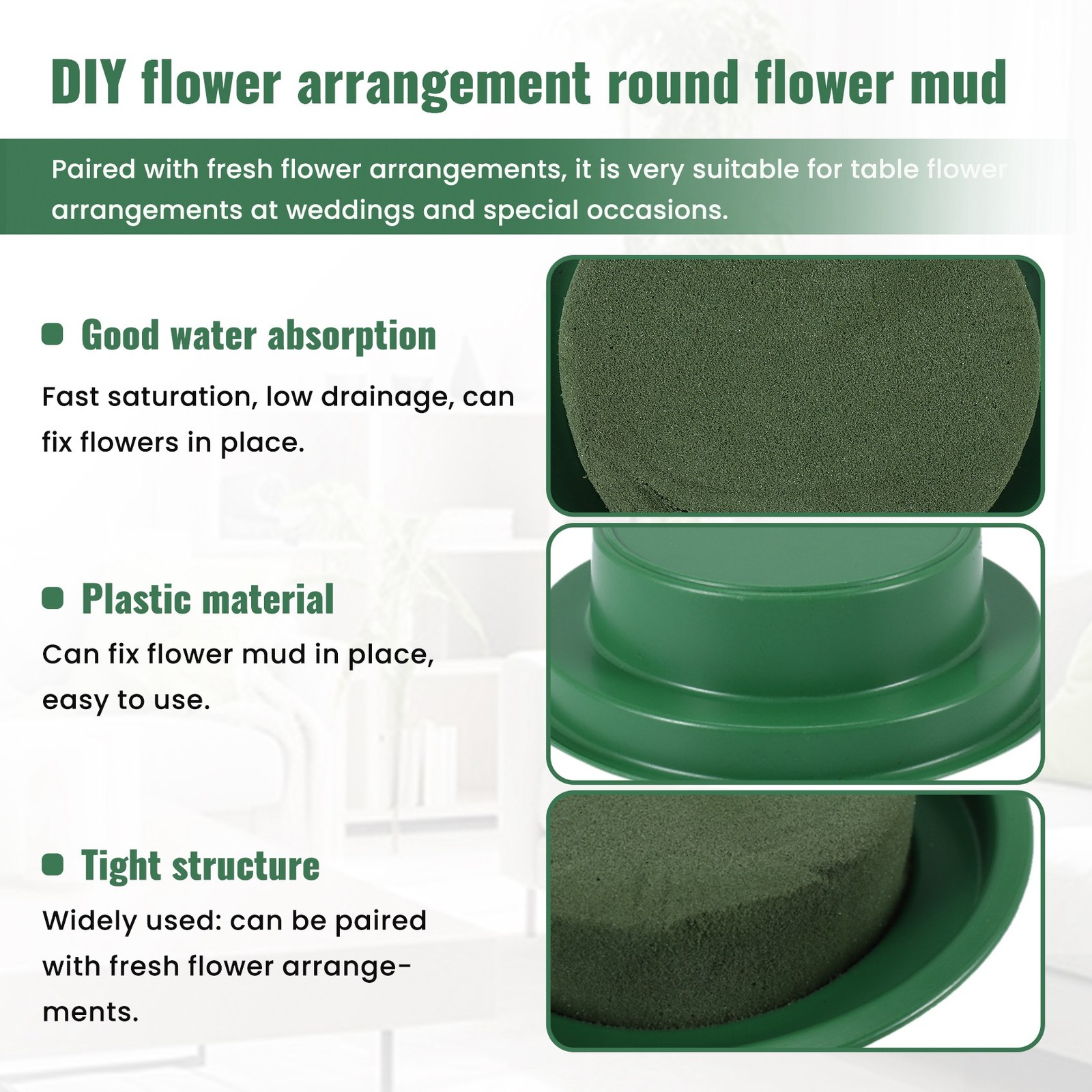 DIY Flower Arrangement Kit Green Round Wet Floral Foam, Wedding Aisle5707