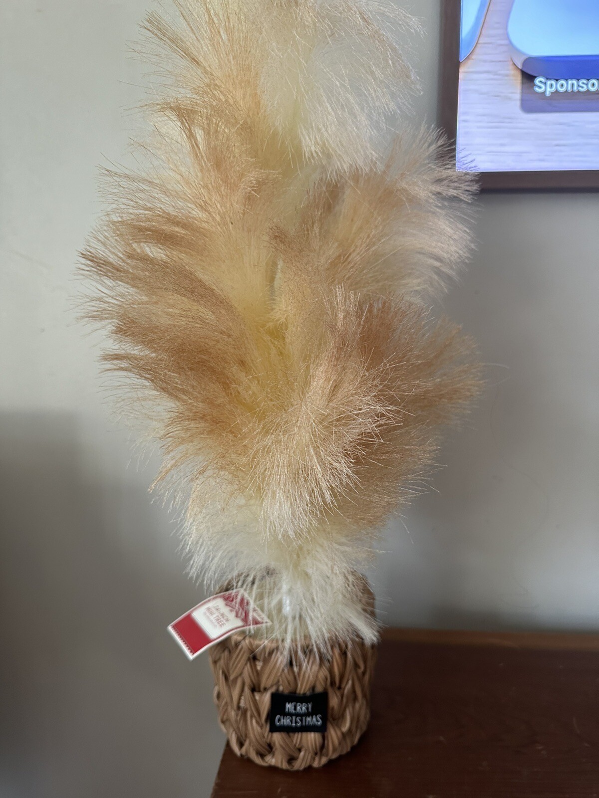 Pampas Grass Christmas Tree Faux Woven Basket 24” Boho Holiday Time NEW w Tags